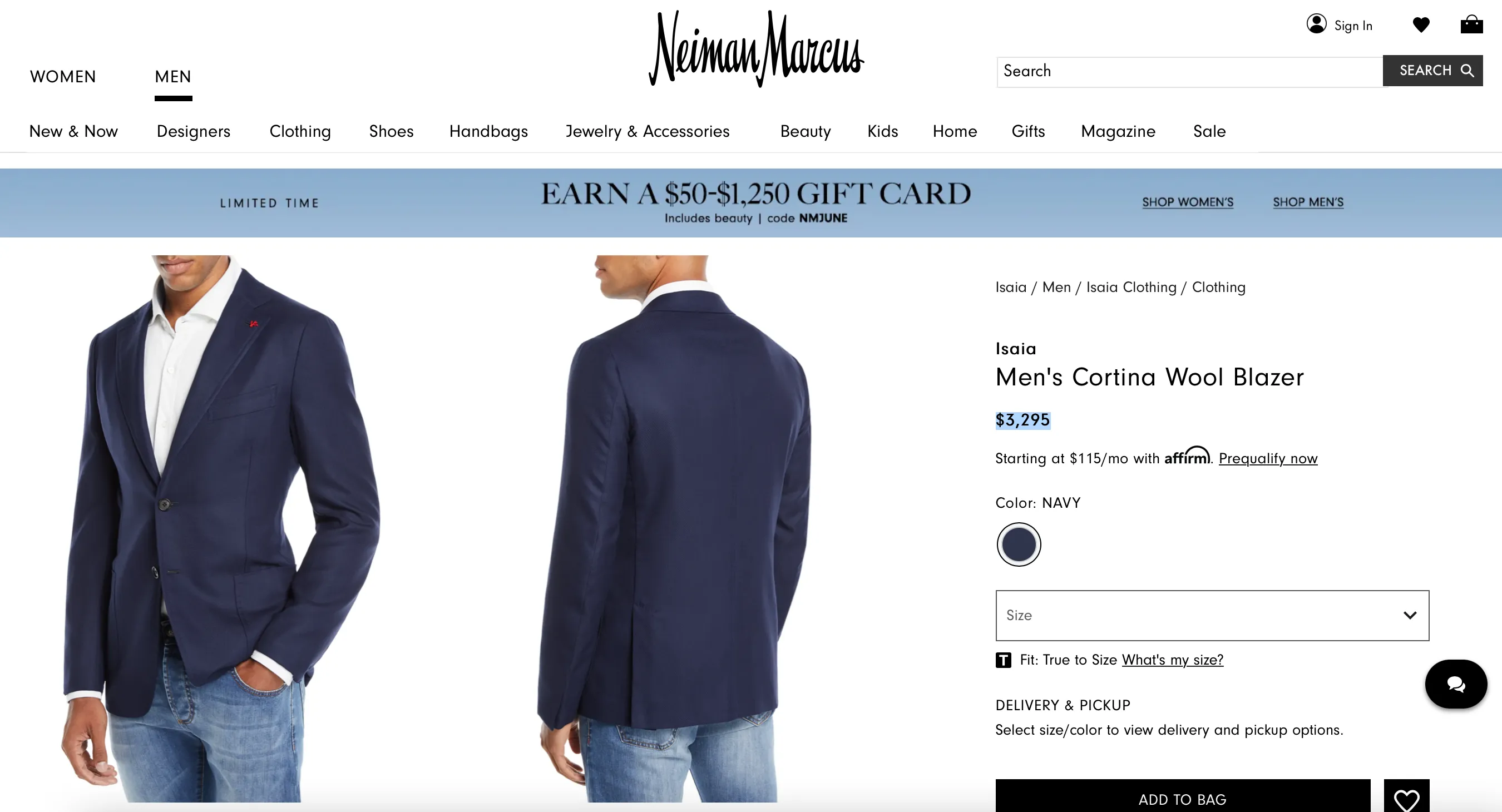 $3,295 ISAIA - "CORTINA" Navy Patch Pocket Textured Blazer - 42R