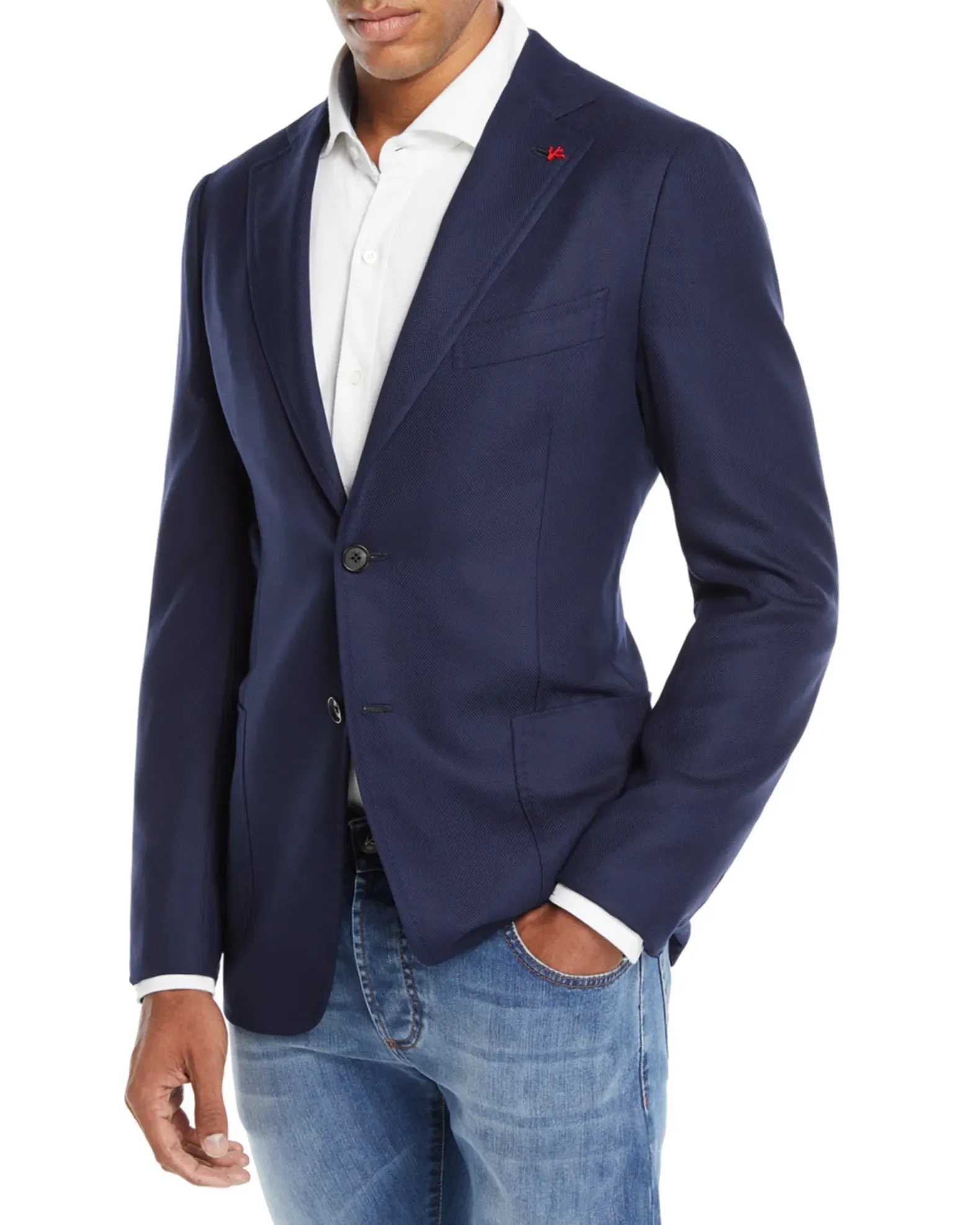$3,295 ISAIA - "CORTINA" Navy Patch Pocket Textured Blazer - 42R