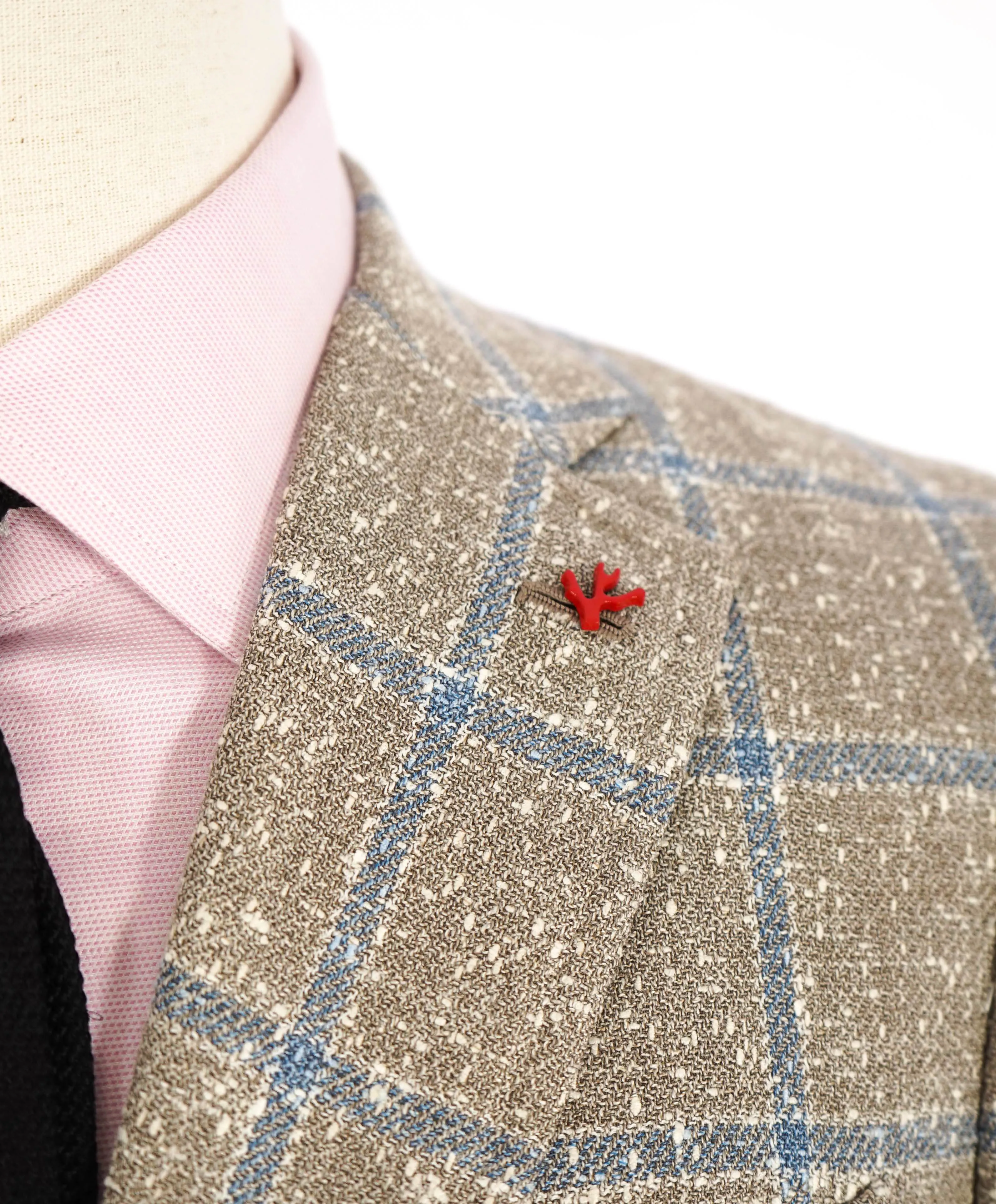 $4,695 ISAIA - WOOL / SILK/ LINEN Blue/Beige Check "CORTINA" Blazer - 38R
