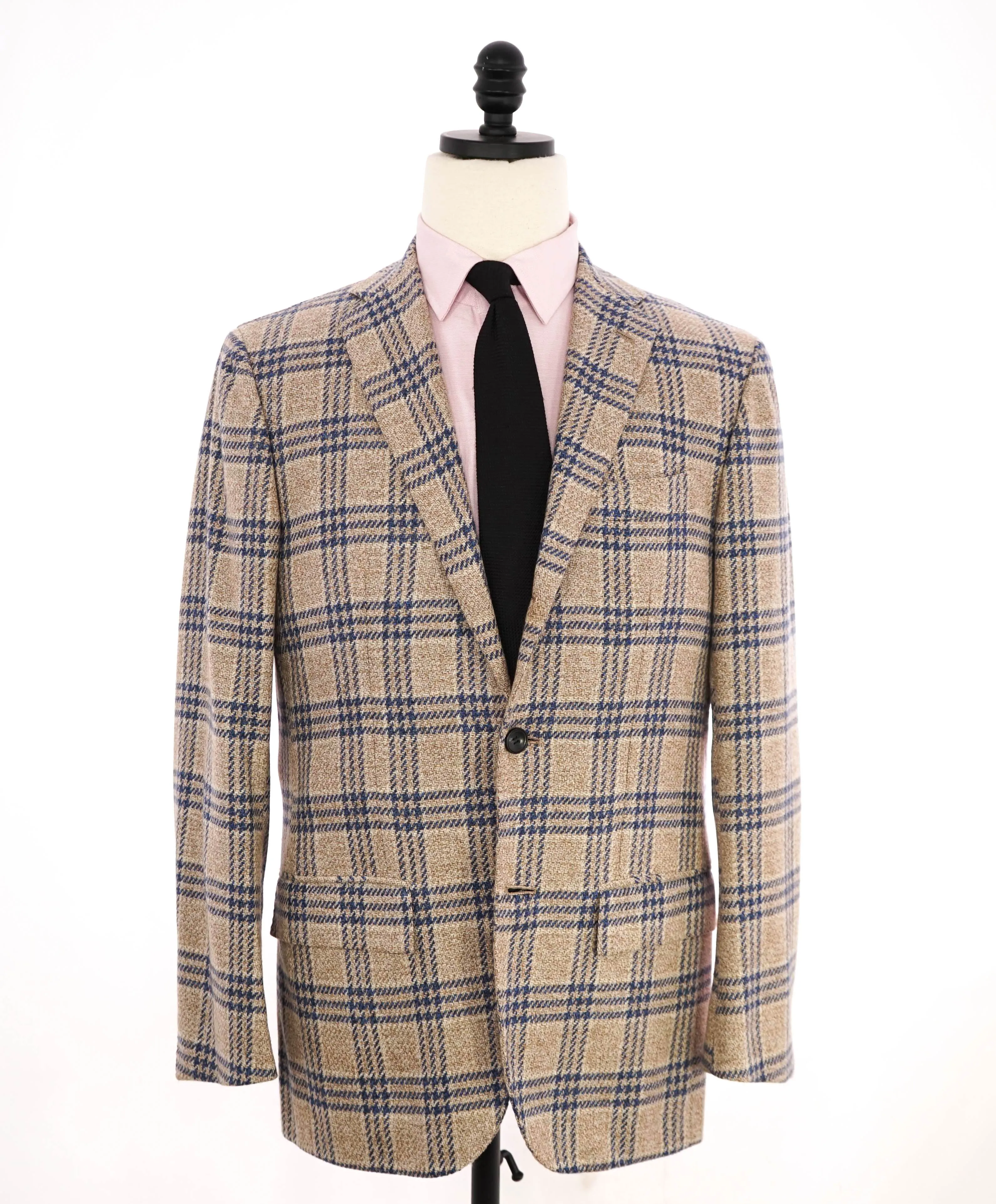 $9,600 KITON - *PURE CASHMERE* Camel Neutral & Blue Check Blazer - 38R