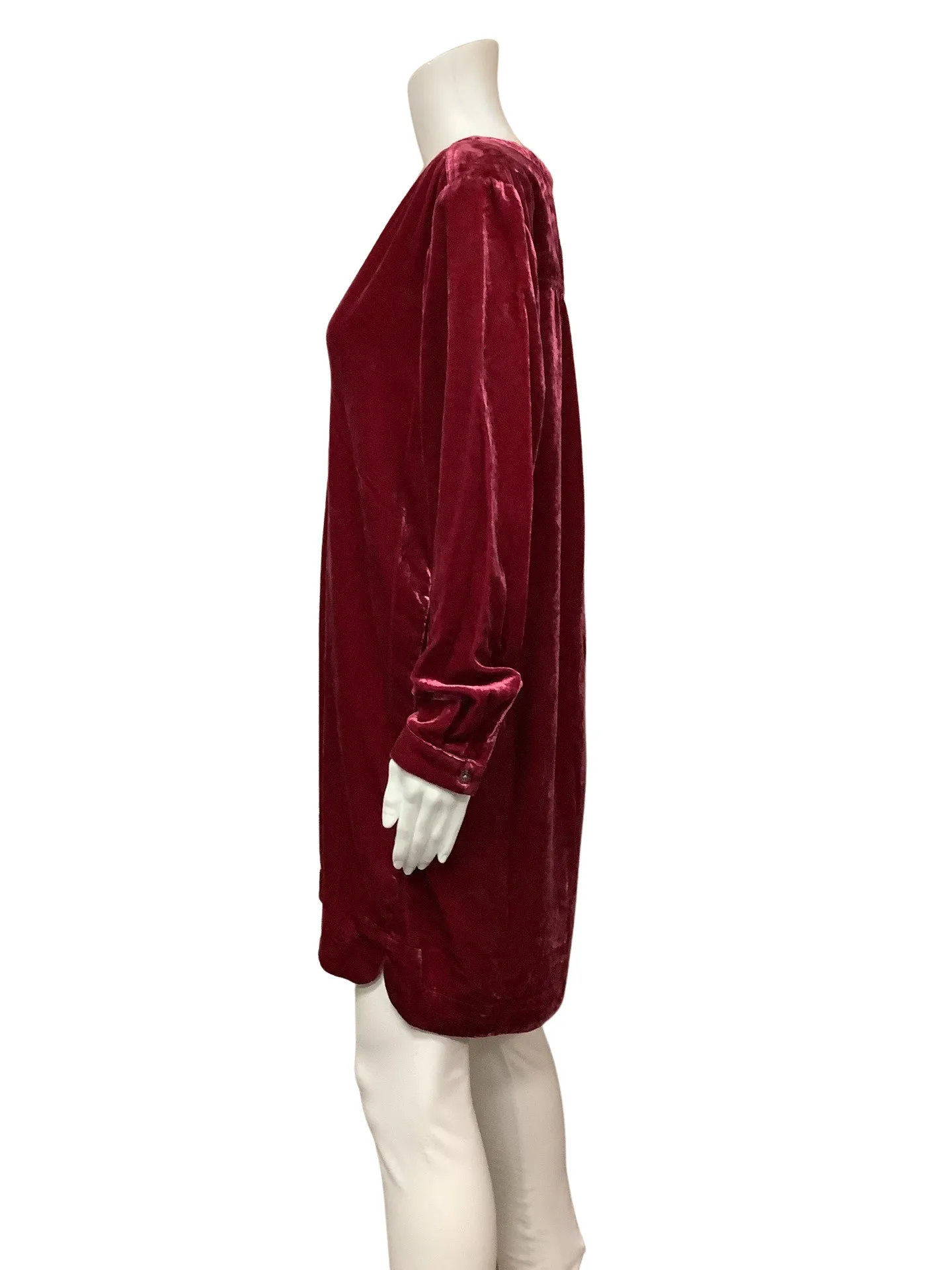 Anthropologie Women's Tunic Dress Maroon Crushed Velvet Size: S
