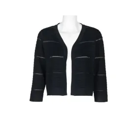 Banded Long Sleeve Ribbed Knit Jacket Black- Nina Leonard