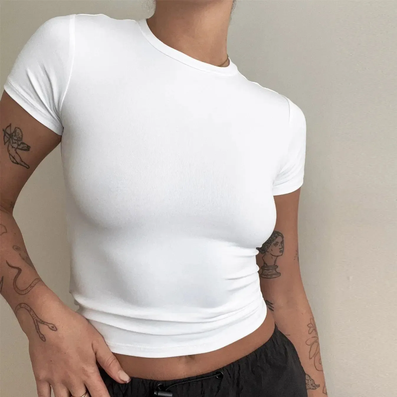 Basic Style Round Neck Short Sleeve Women's Tight Sexy Dress | Trendy & Stylish Women's Bodycon Outfit