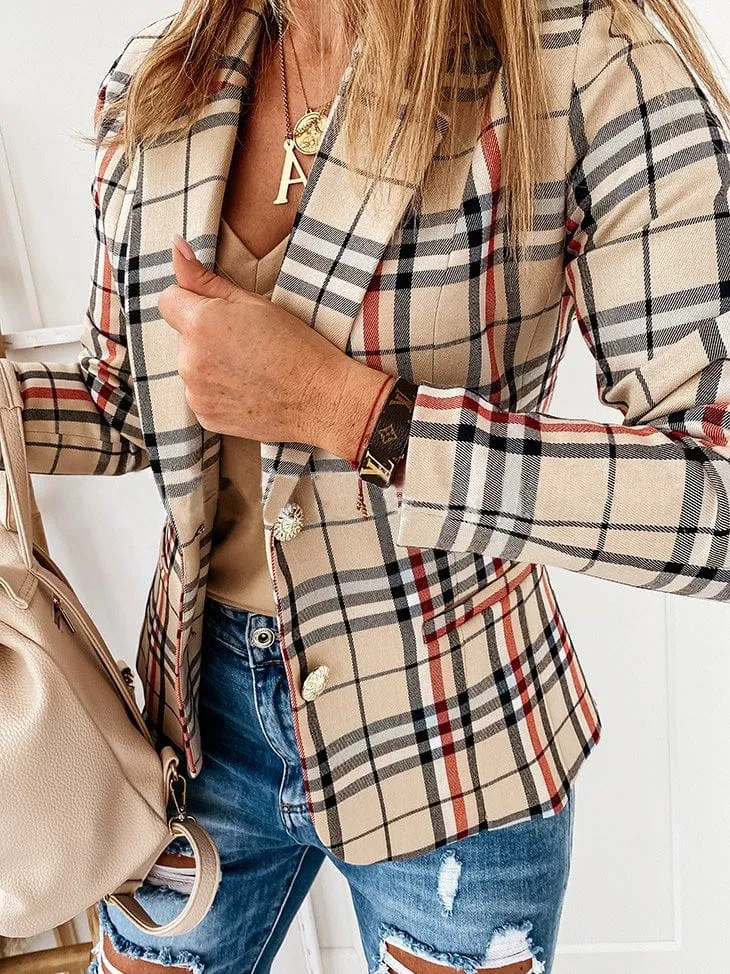 Beige Plaid Blazer