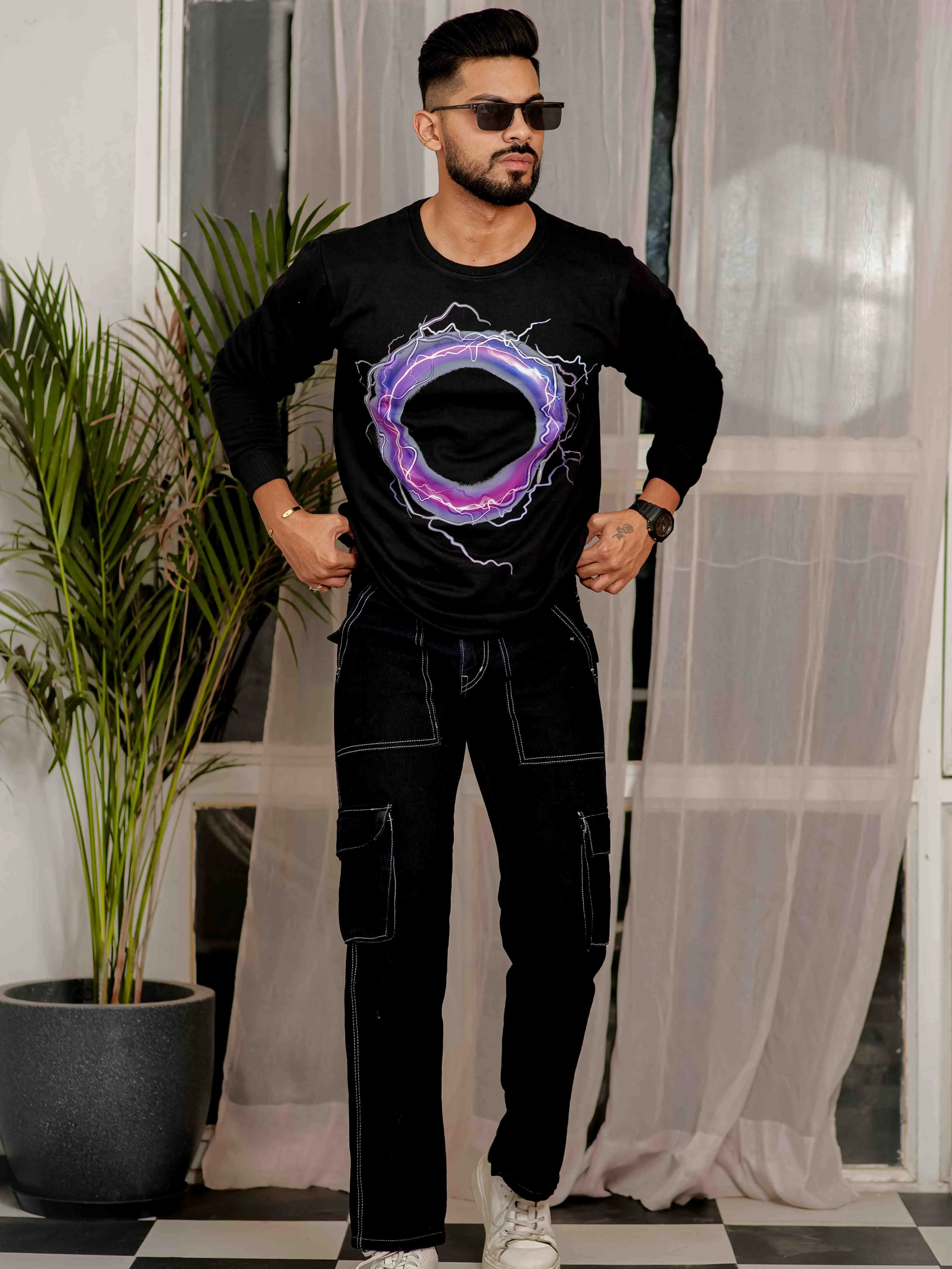 Black Cotton Full Sleeve T Shirt