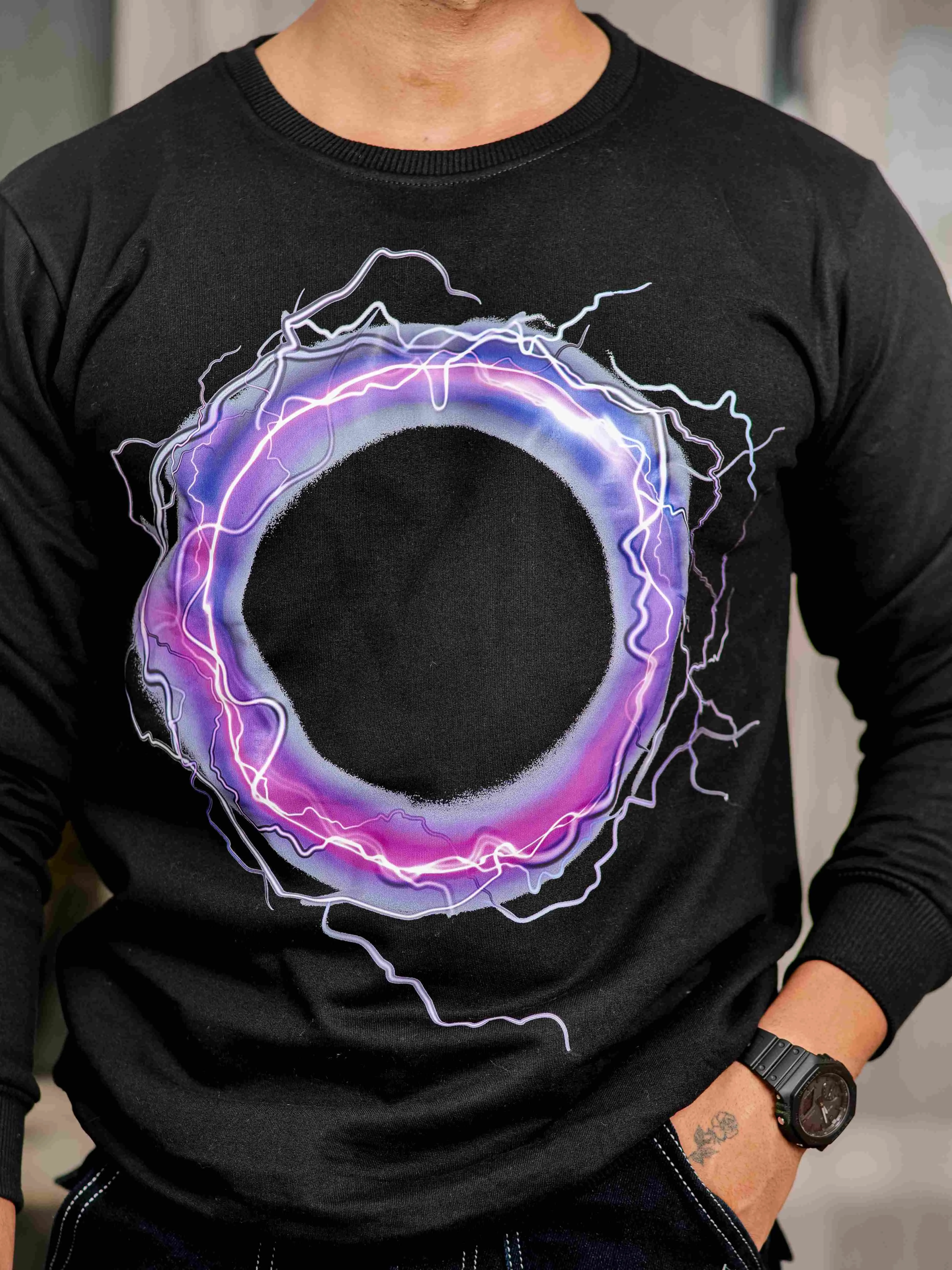 Black Cotton Full Sleeve T Shirt