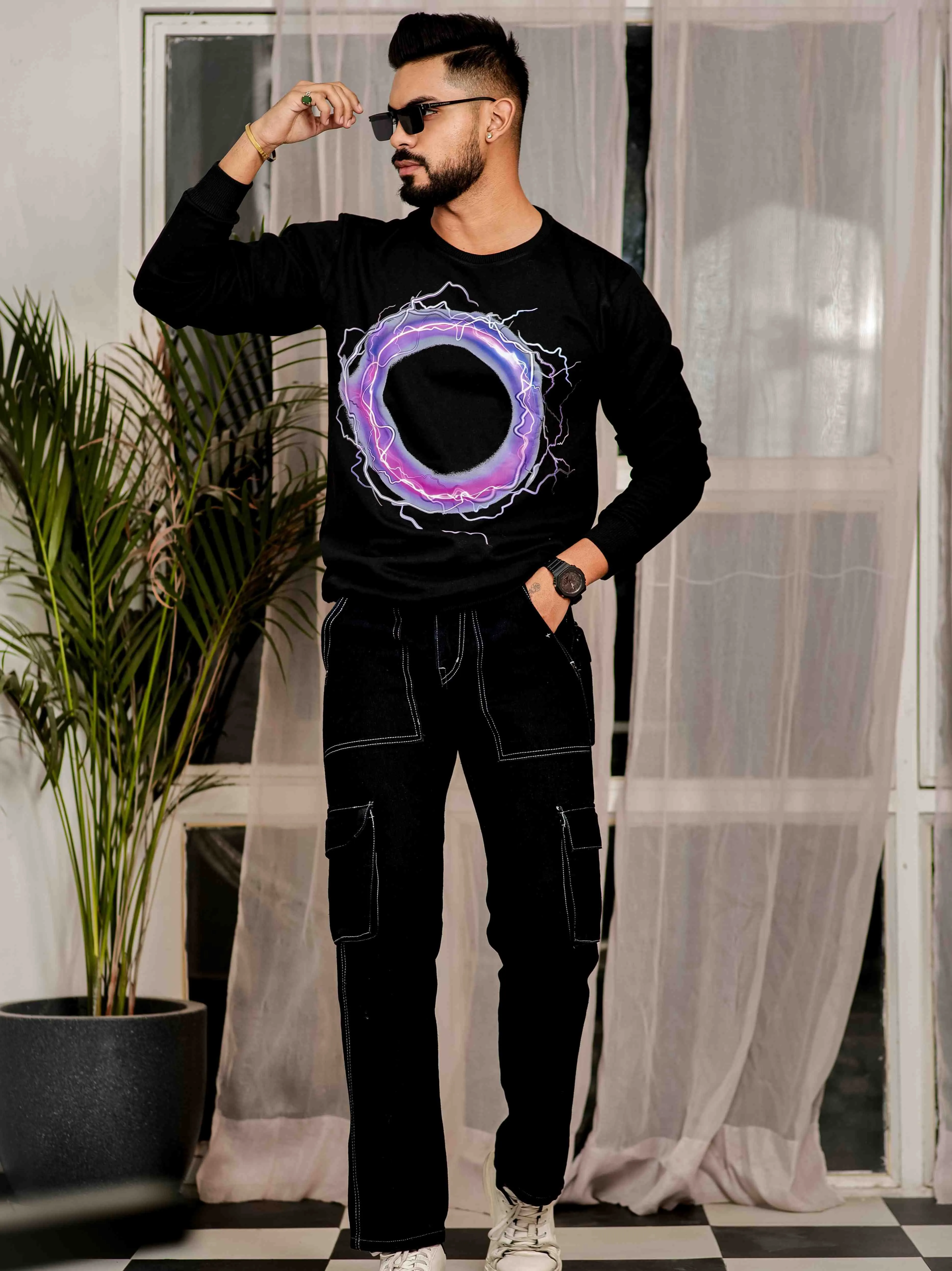 Black Cotton Full Sleeve T Shirt