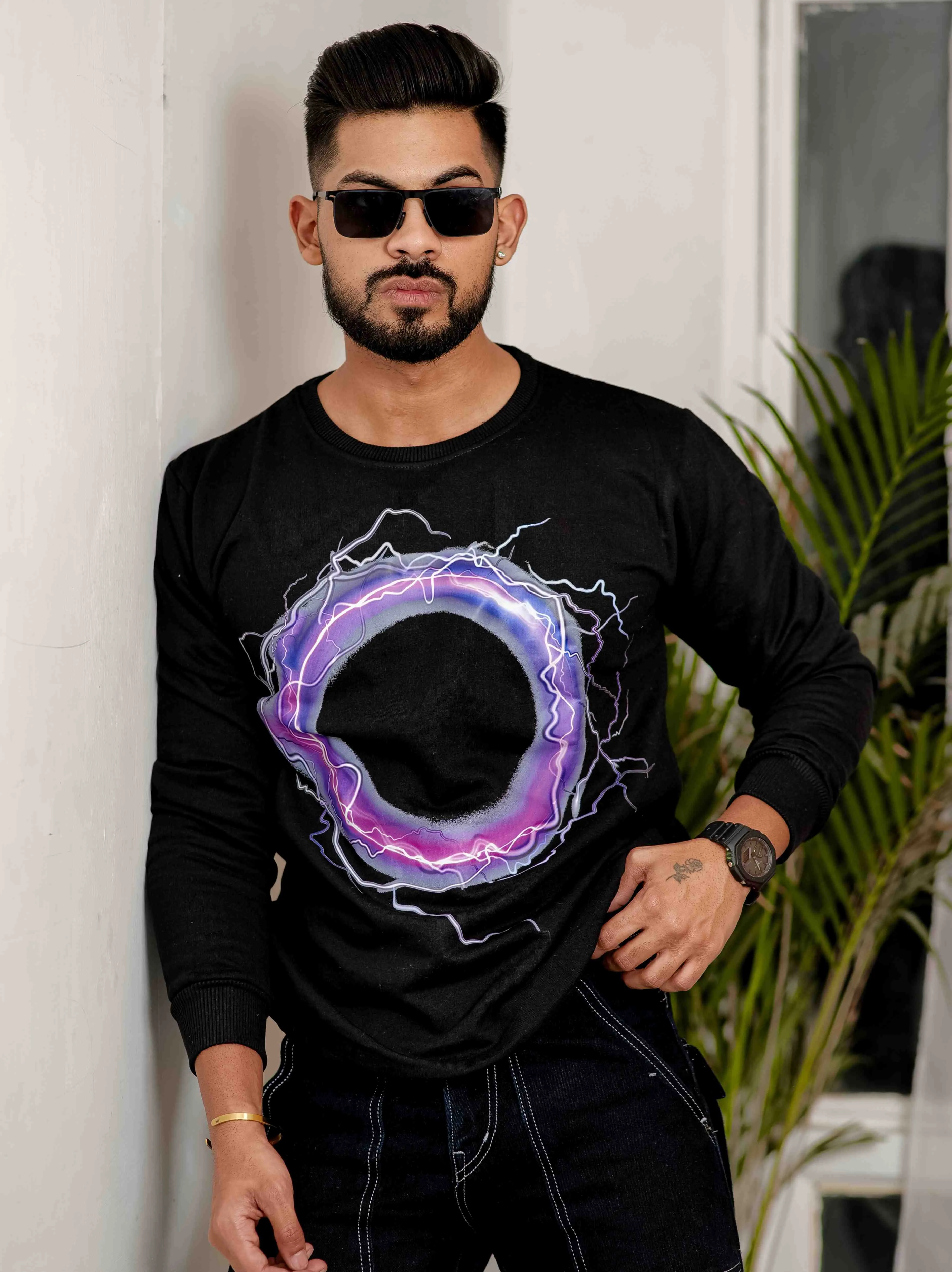 Black Cotton Full Sleeve T Shirt