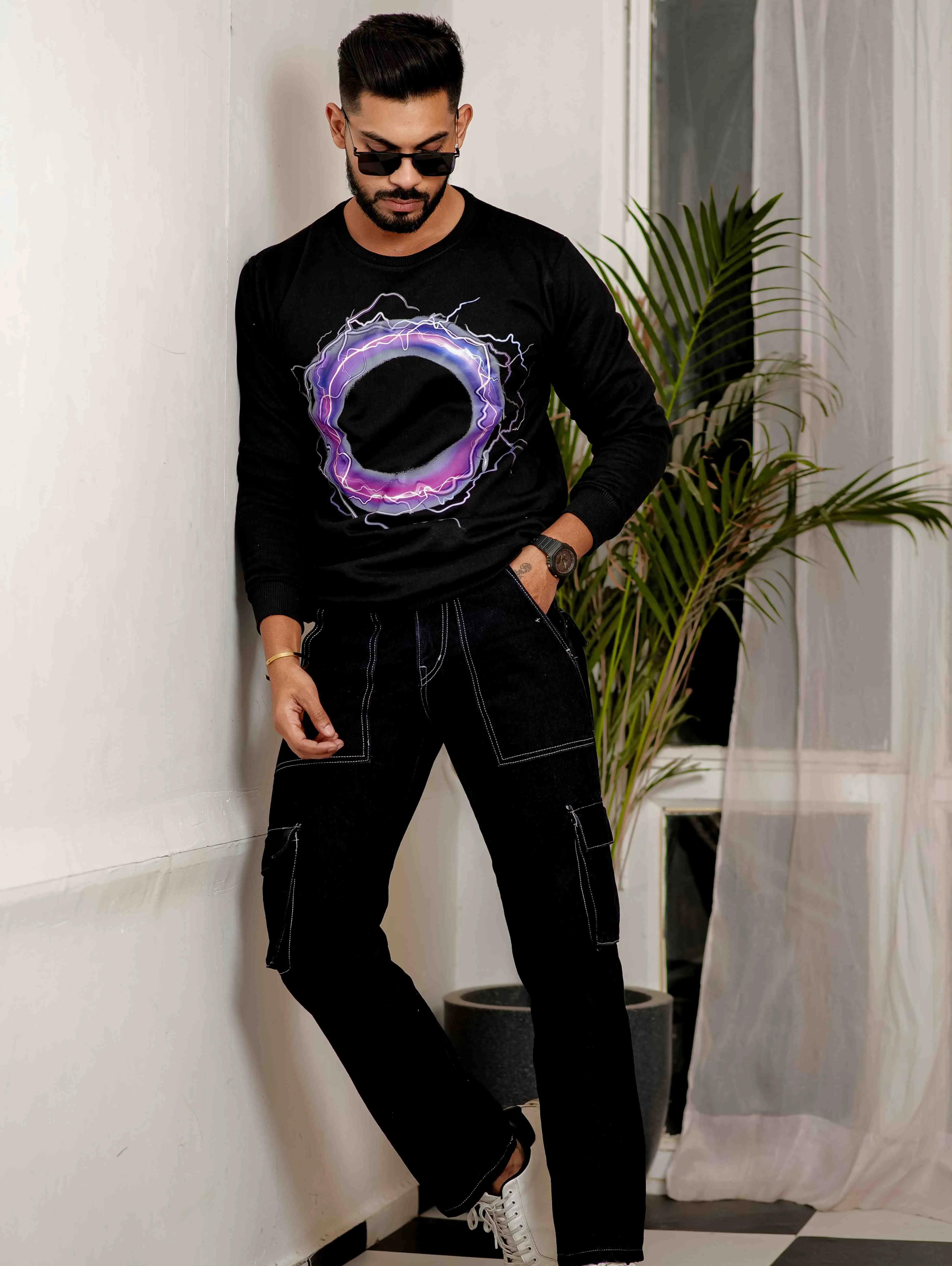 Black Cotton Full Sleeve T Shirt