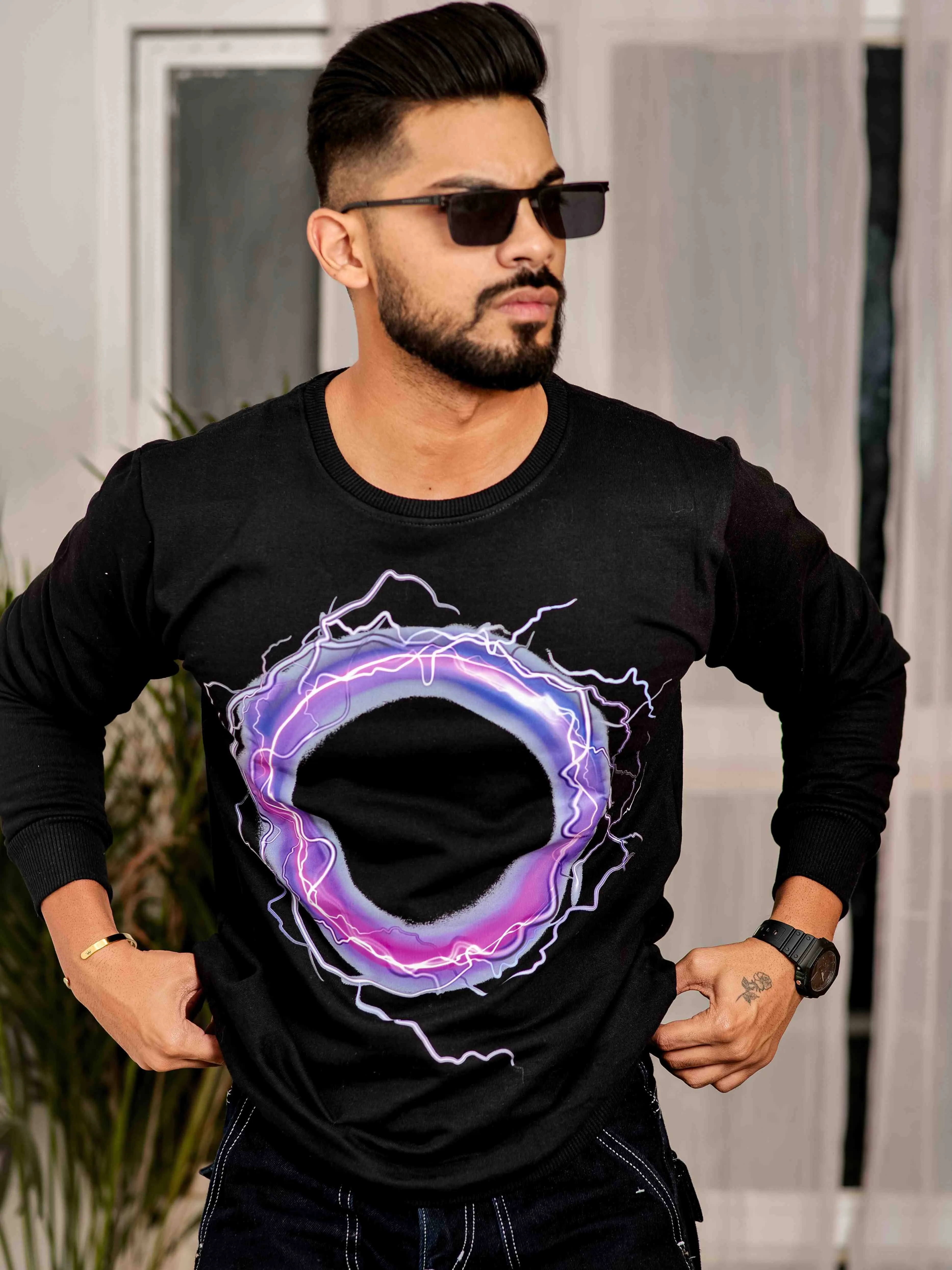 Black Cotton Full Sleeve T Shirt