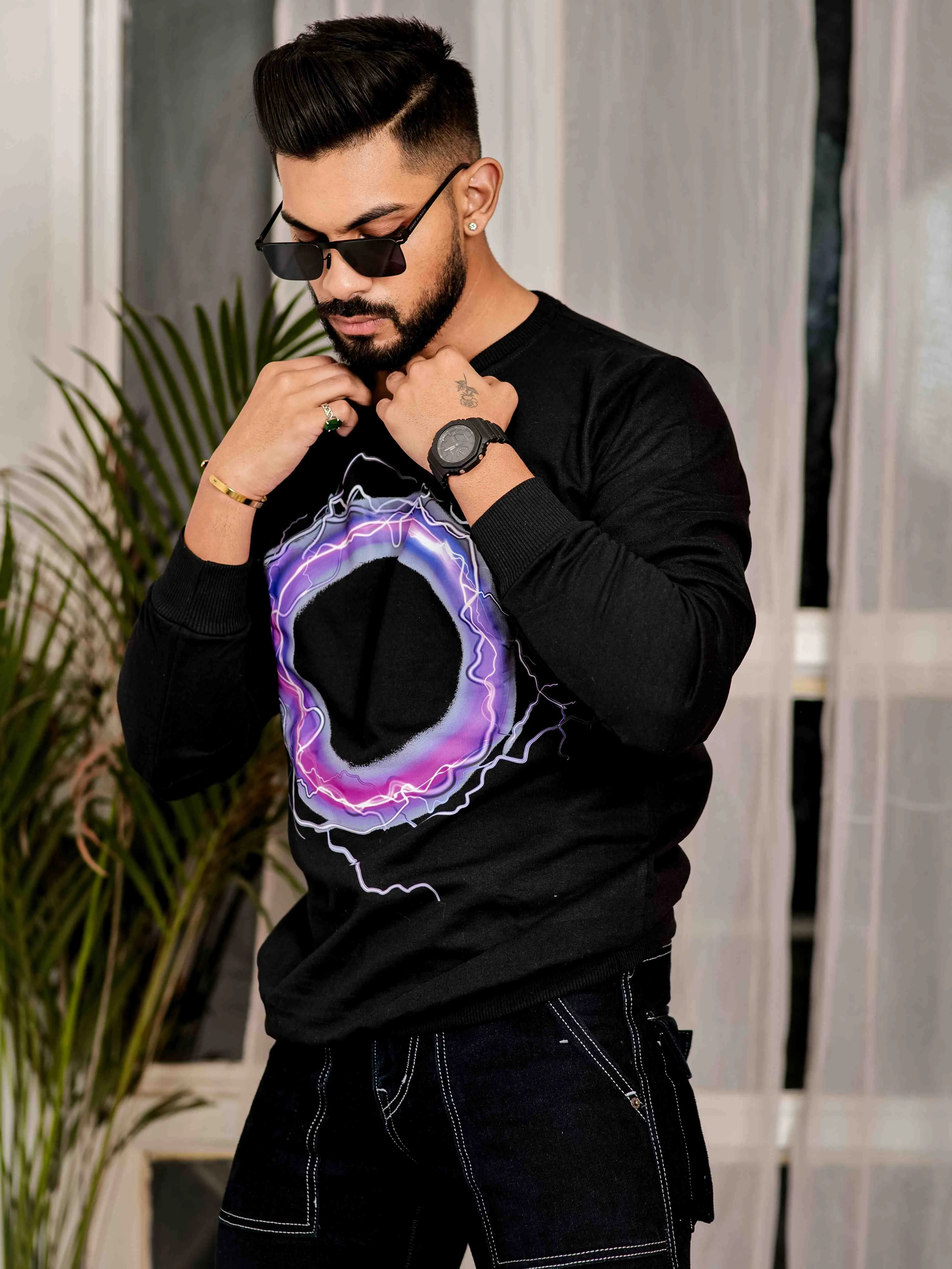 Black Cotton Full Sleeve T Shirt