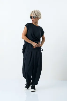 Black Loose Extravagant Drop Crotch Pants