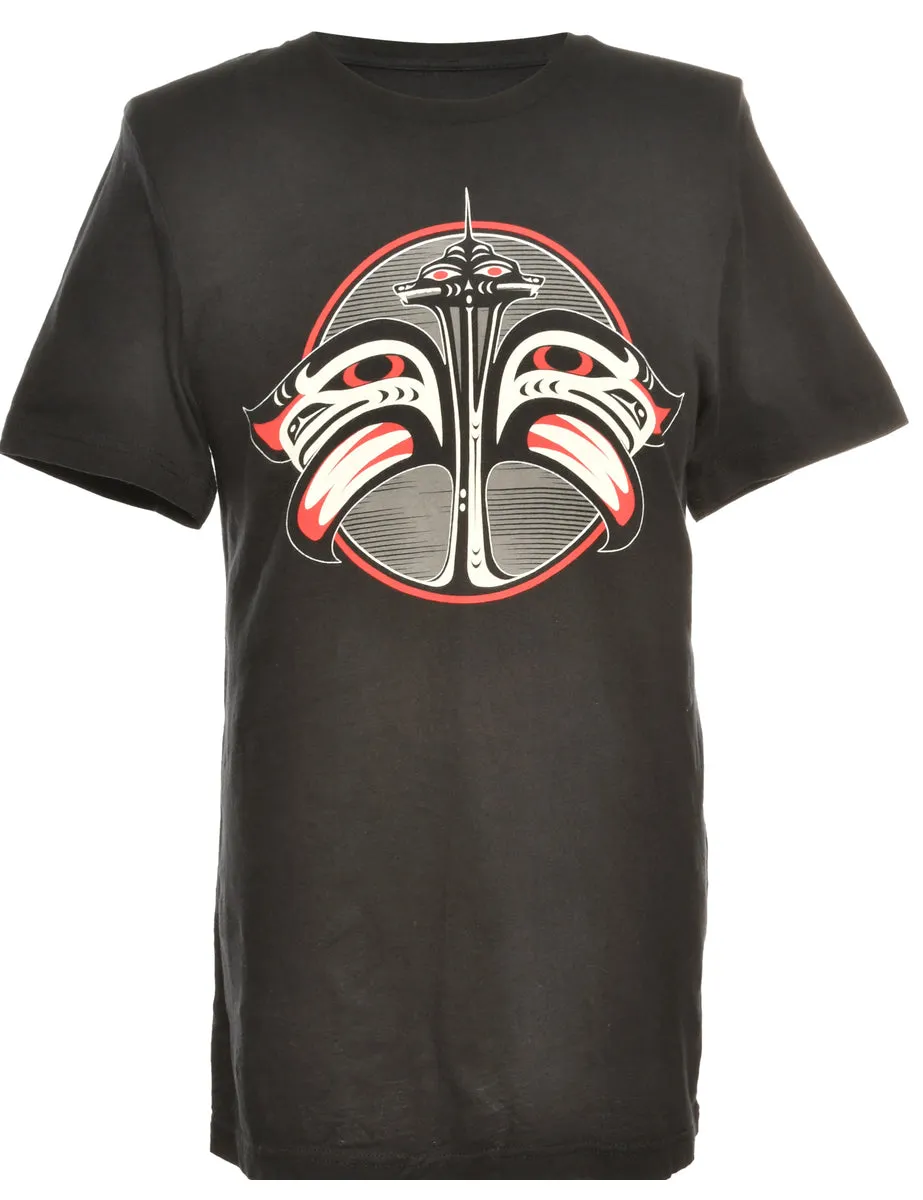 Black, White & Red Abstract Print T-Shirt - M