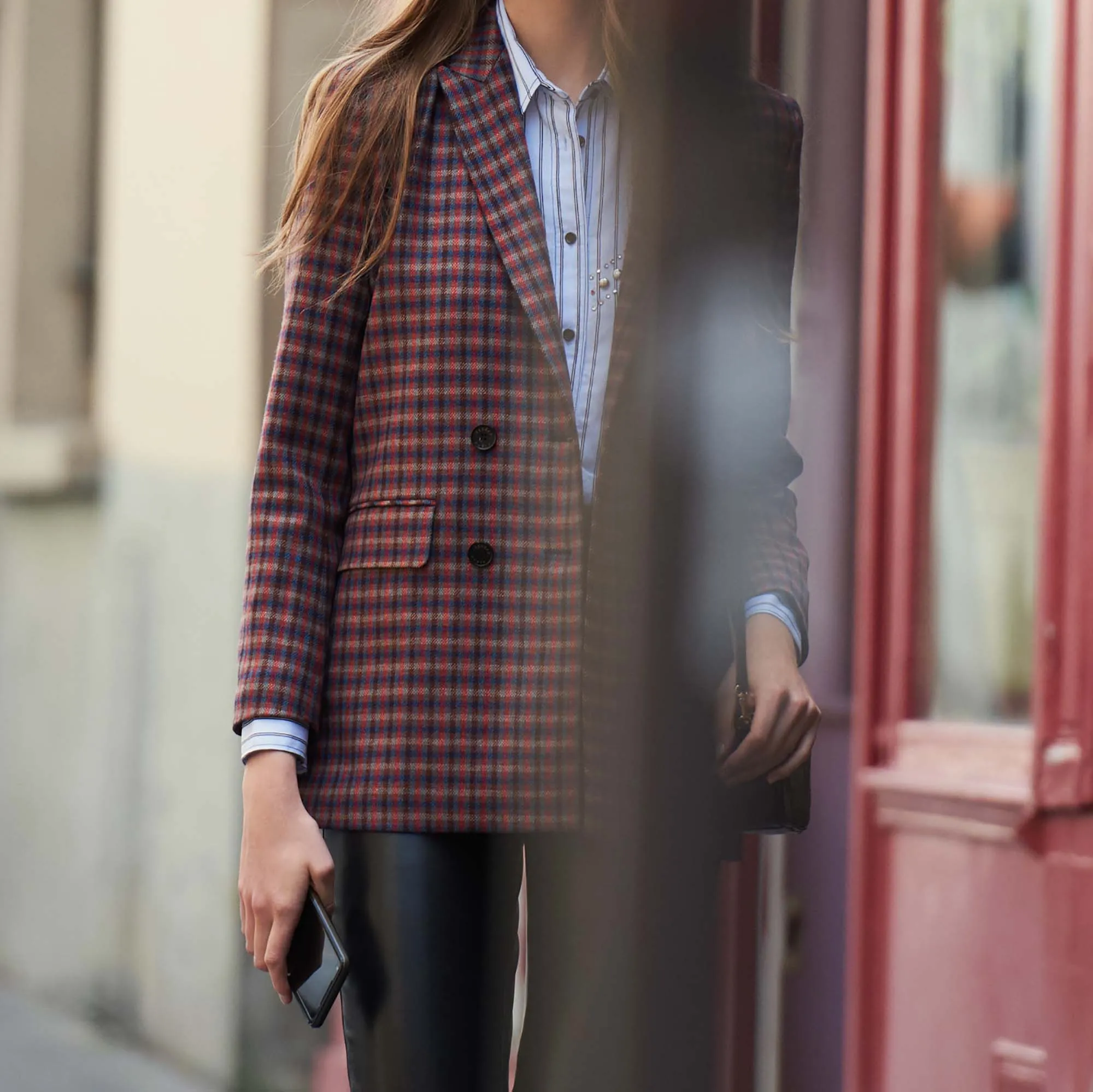 Blazer à carreaux et double boutonnage