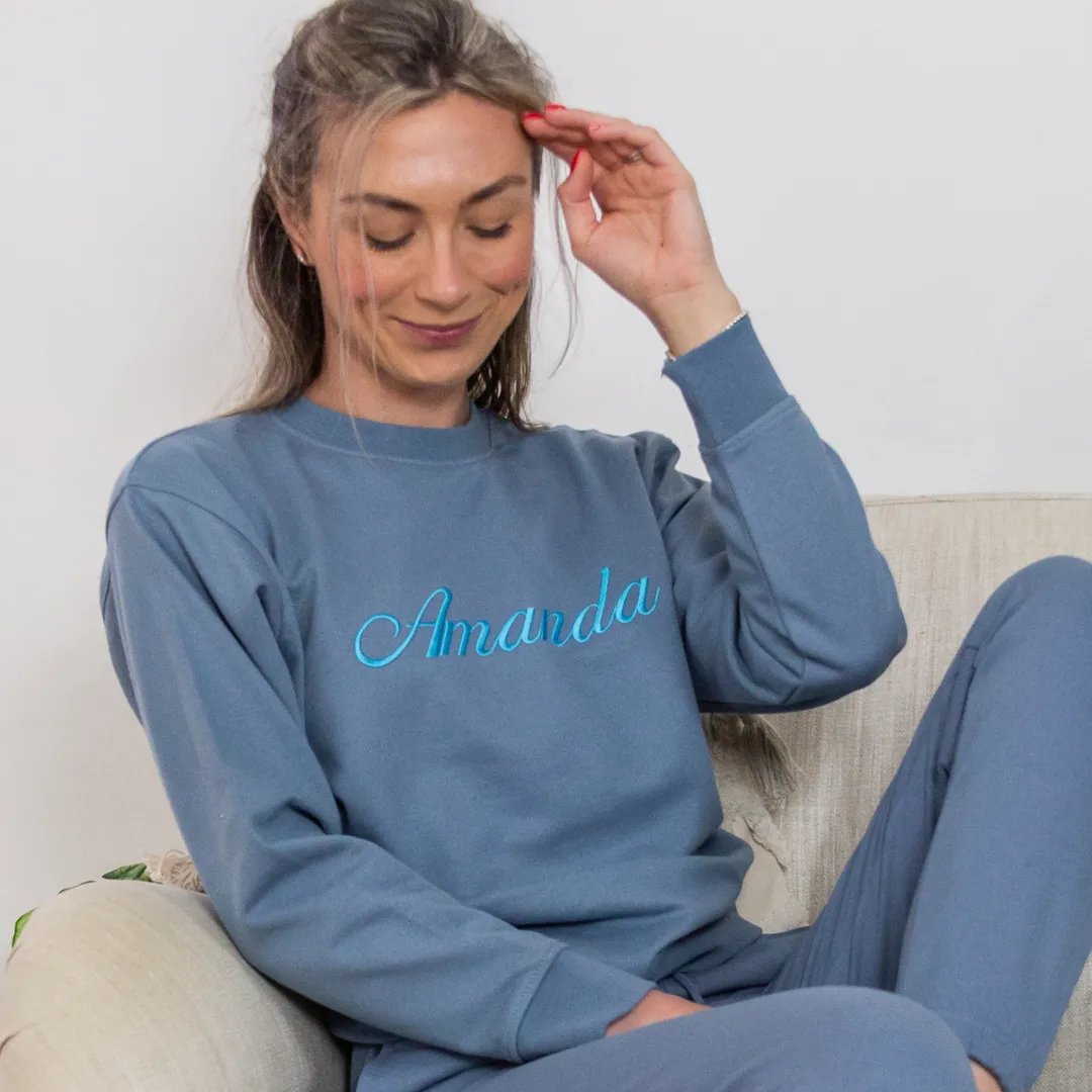Blue Sweatshirt with Neon Blue Slogan of your choice!