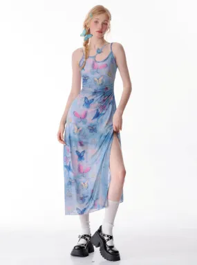 Butterfly Graffiti Print Slip Dress