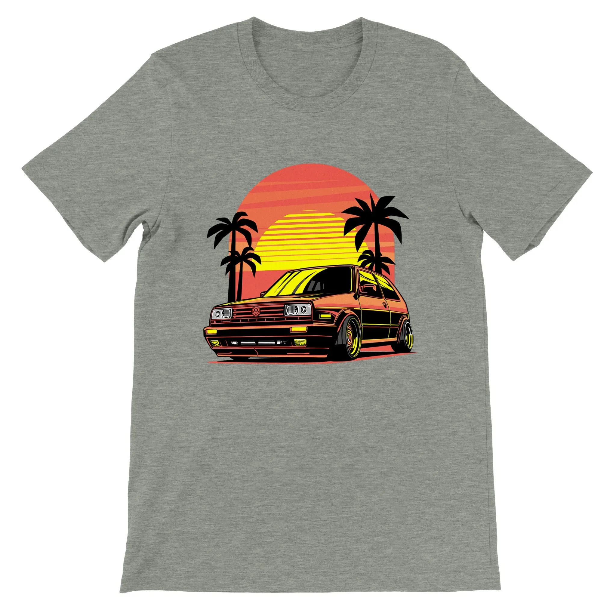 Car T-shirt - VW Golf California Sunset Artwork - Premium Unisex T-shirt