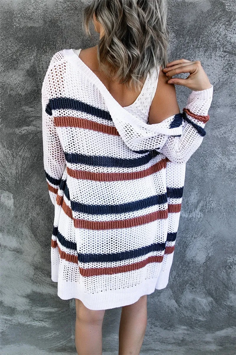 Color Blocking Hollow Knitted Women's Wholesale Sweaters and Cardigans
