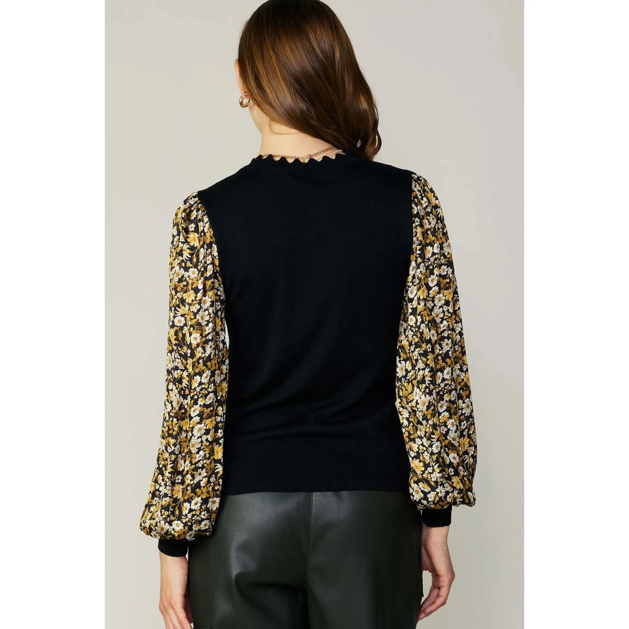 Contrast Sleeve Top - Black