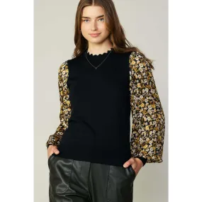 Contrast Sleeve Top - Black
