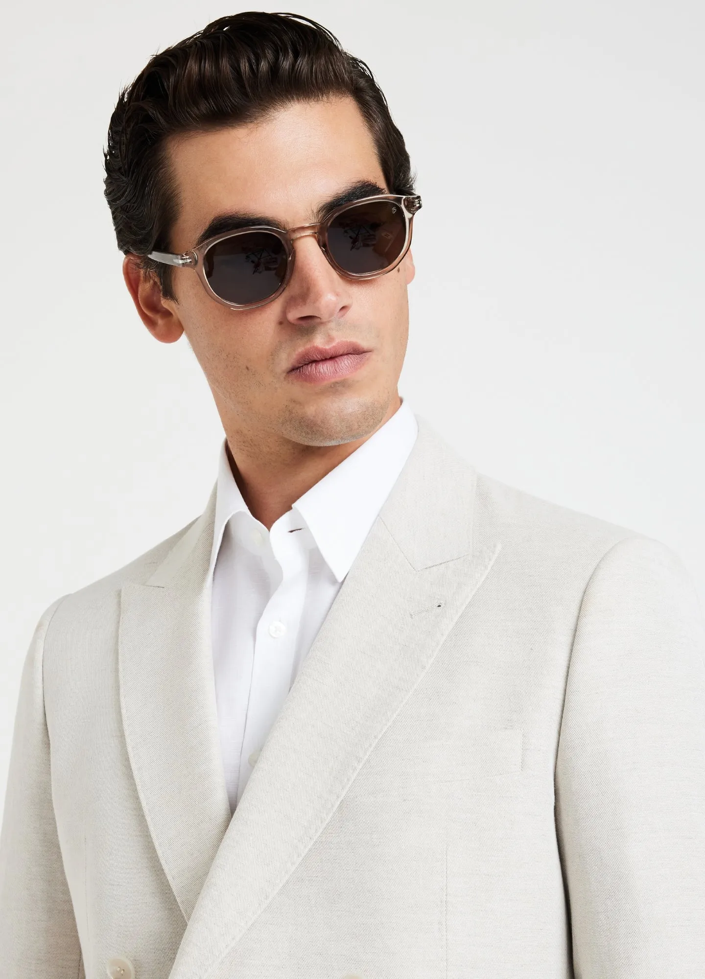 Cotton Linen Twill Double-Breasted Blazer Natural