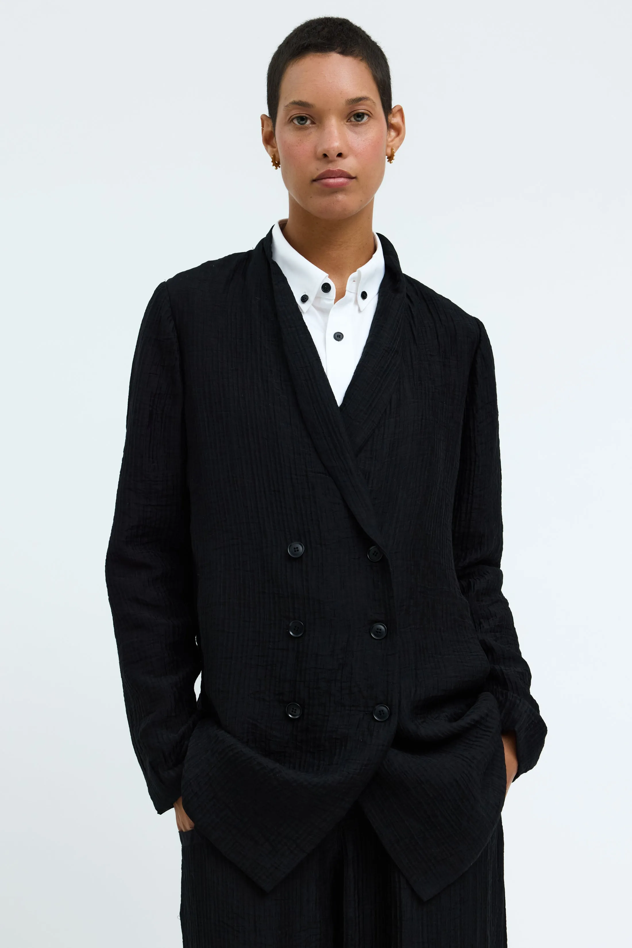 Crinkle Satin Black Beau Blazer