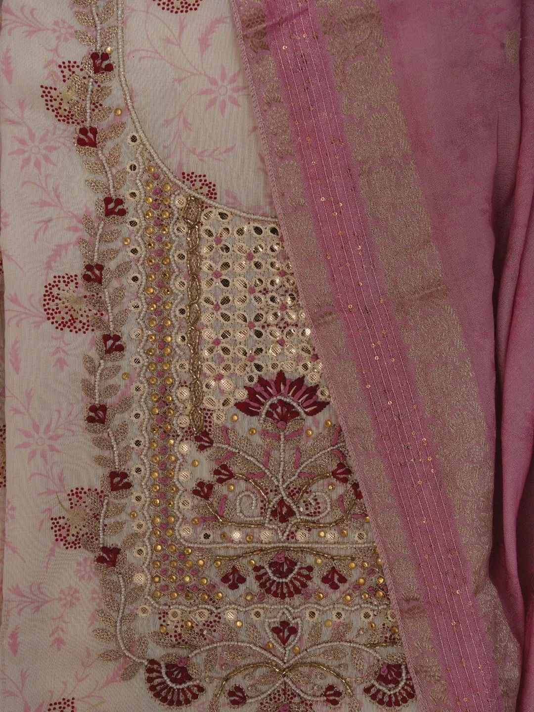 Festive Silk Blend Off White Zari Woven Dress Material With Dupatta