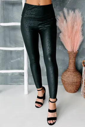 Floral Lace Pattern Faux Leather Leggings