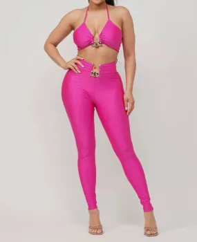 Front U-Ring Trim Bra Top and Leggings Set