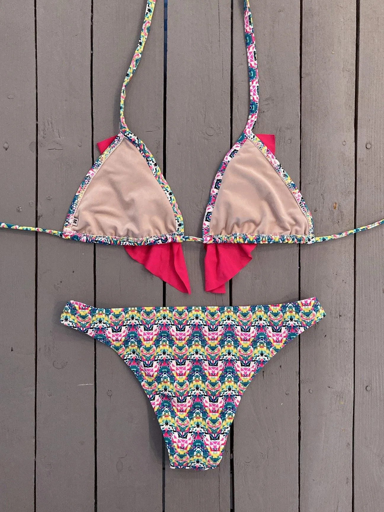 Fuchsia print Triangle Bikini Top w/Ruffle Accent