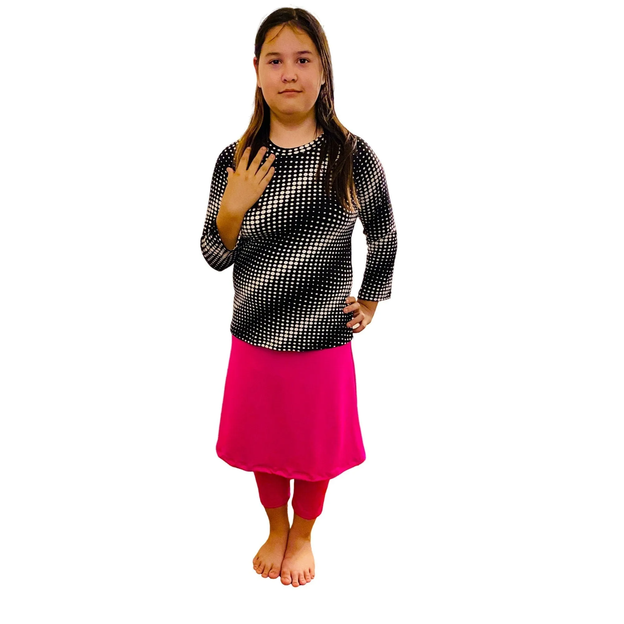 Girls Modest Swim Skirt, Skirted Leggings, Girls Modest Swimwear, Tzniut Swim Skirt, Islamic Girls Burkini, Pink Skirt & Leggings, Sz S-XXL