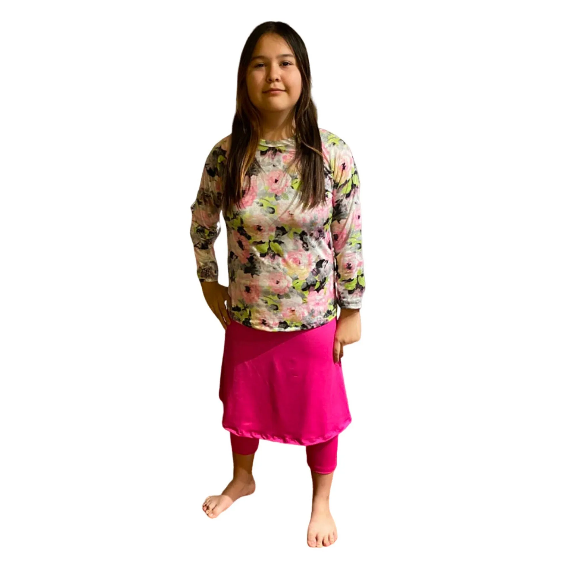 Girls Modest Swim Skirt, Skirted Leggings, Girls Modest Swimwear, Tzniut Swim Skirt, Islamic Girls Burkini, Pink Skirt & Leggings, Sz S-XXL