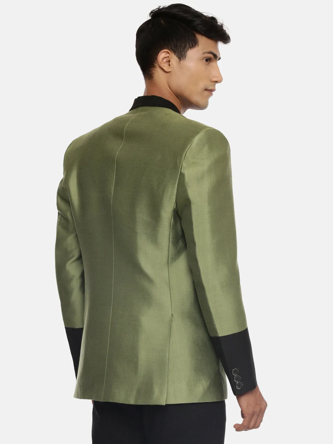 Green and Black Two Button Designer Blazer - MMJ084