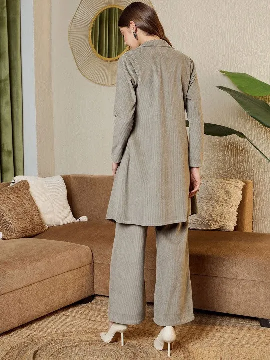 Grey corduroy Three Piece Coord Set