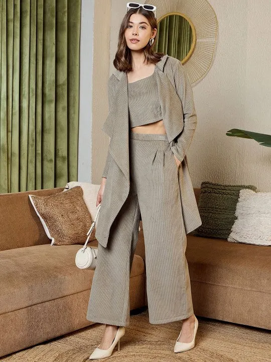 Grey corduroy Three Piece Coord Set
