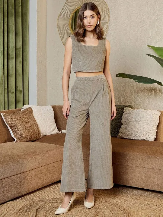 Grey corduroy Three Piece Coord Set