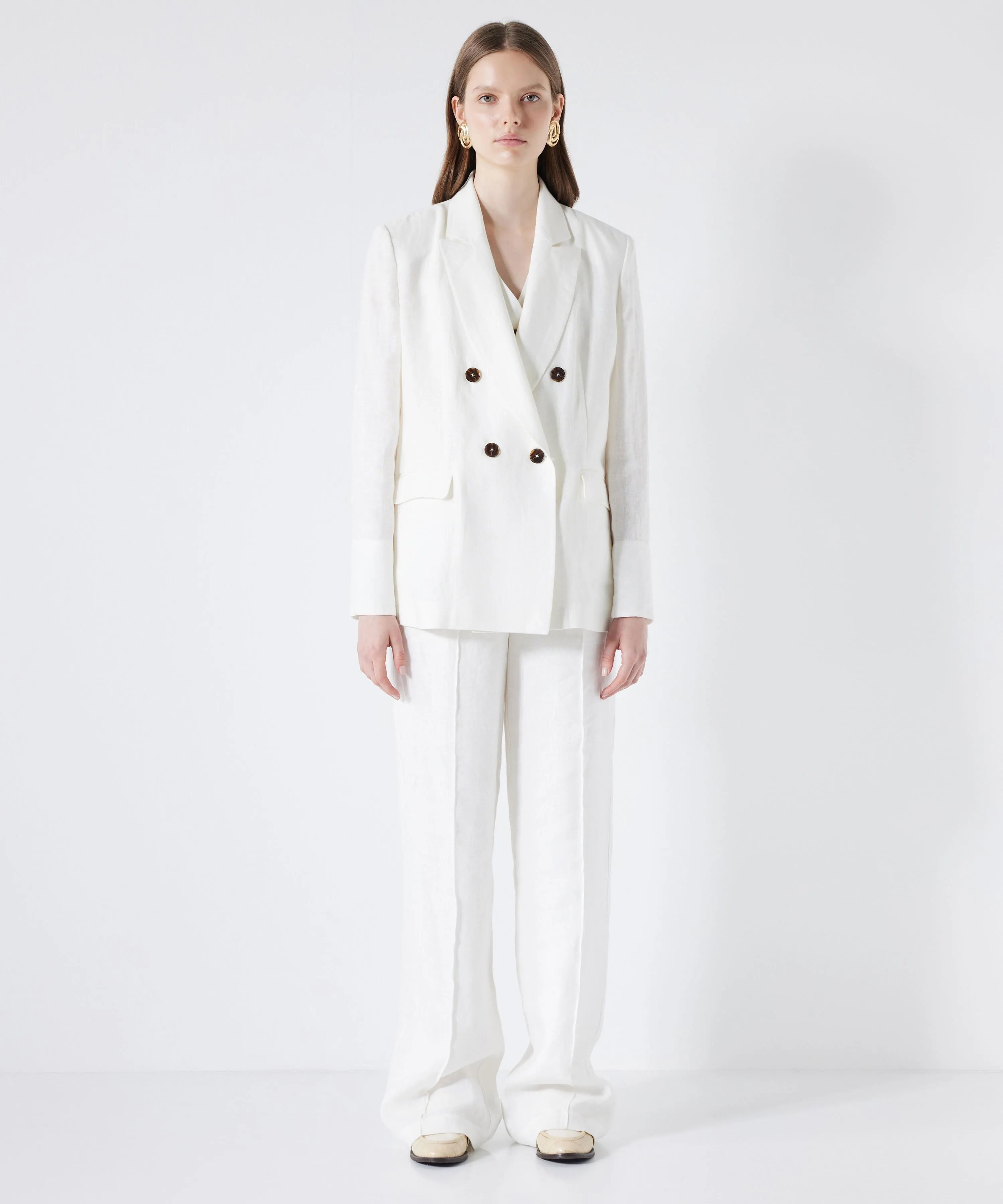 Ipekyol Linen Double-Breasted Blazer Off White