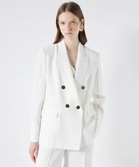 Ipekyol Linen Double-Breasted Blazer Off White