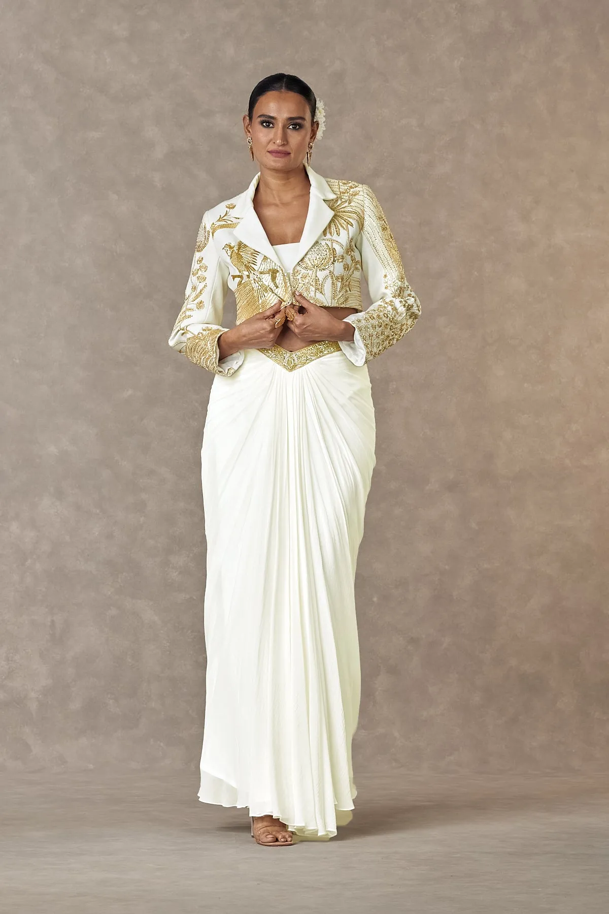 Ivory 'Son-Chidiya' Cropped Blazer Set