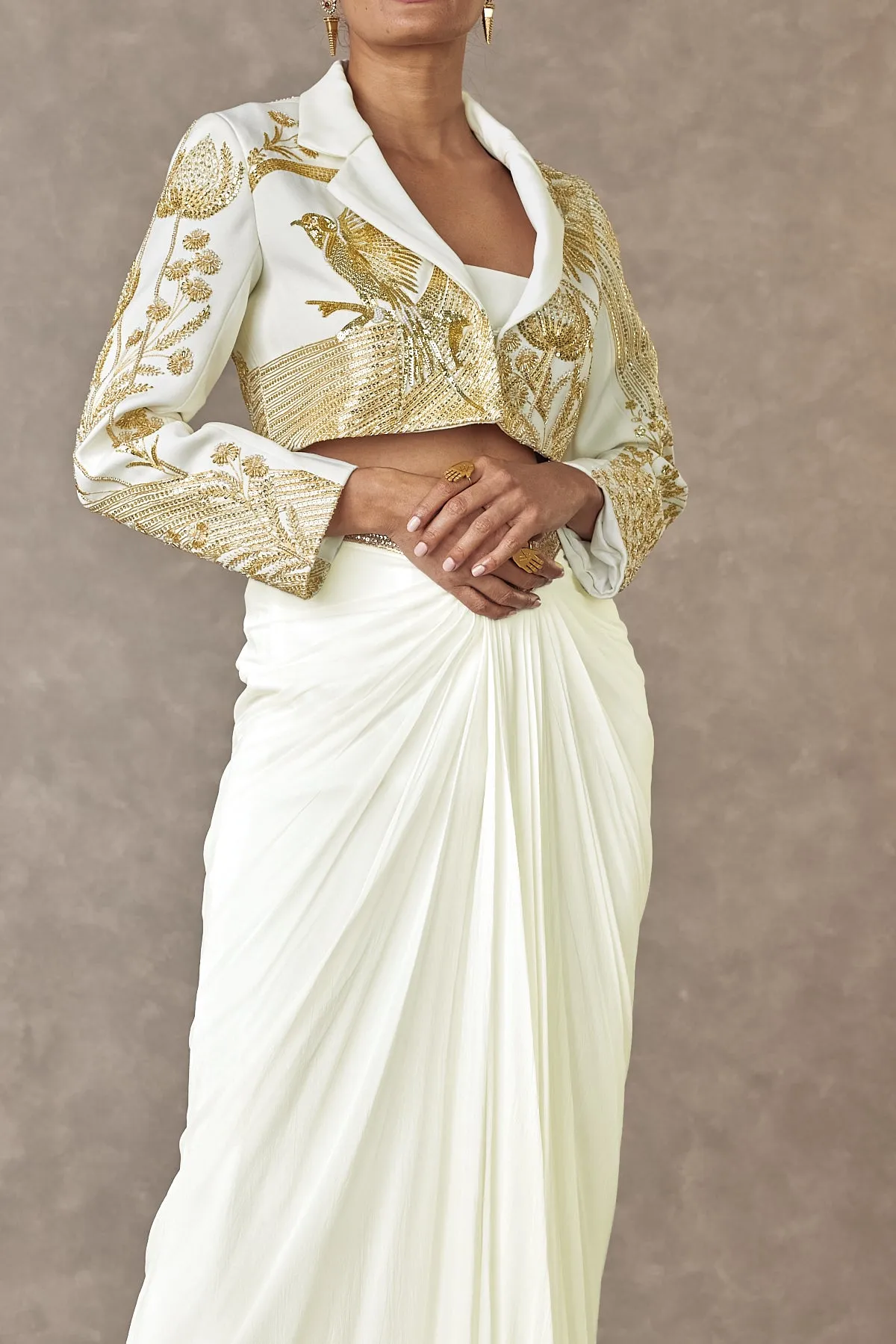 Ivory 'Son-Chidiya' Cropped Blazer Set