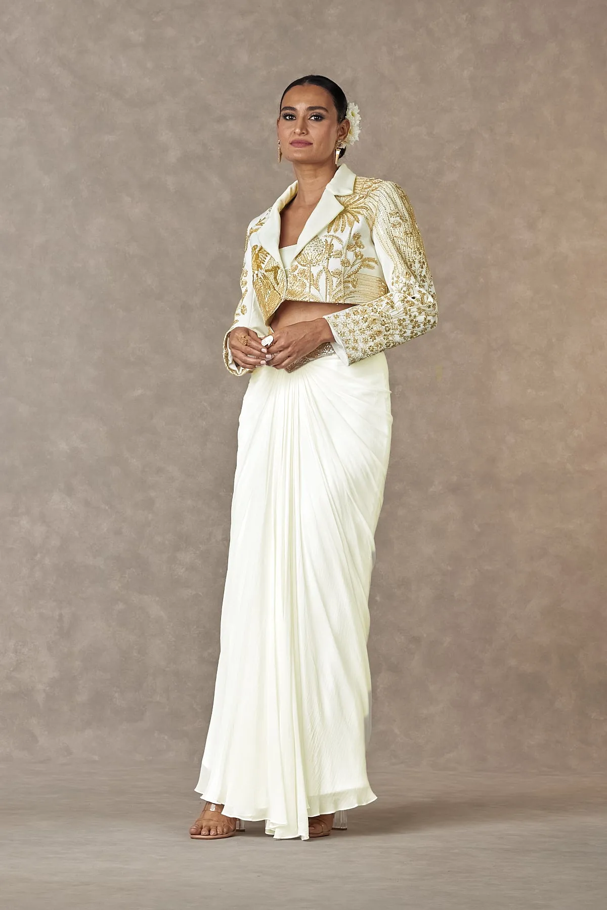 Ivory 'Son-Chidiya' Cropped Blazer Set