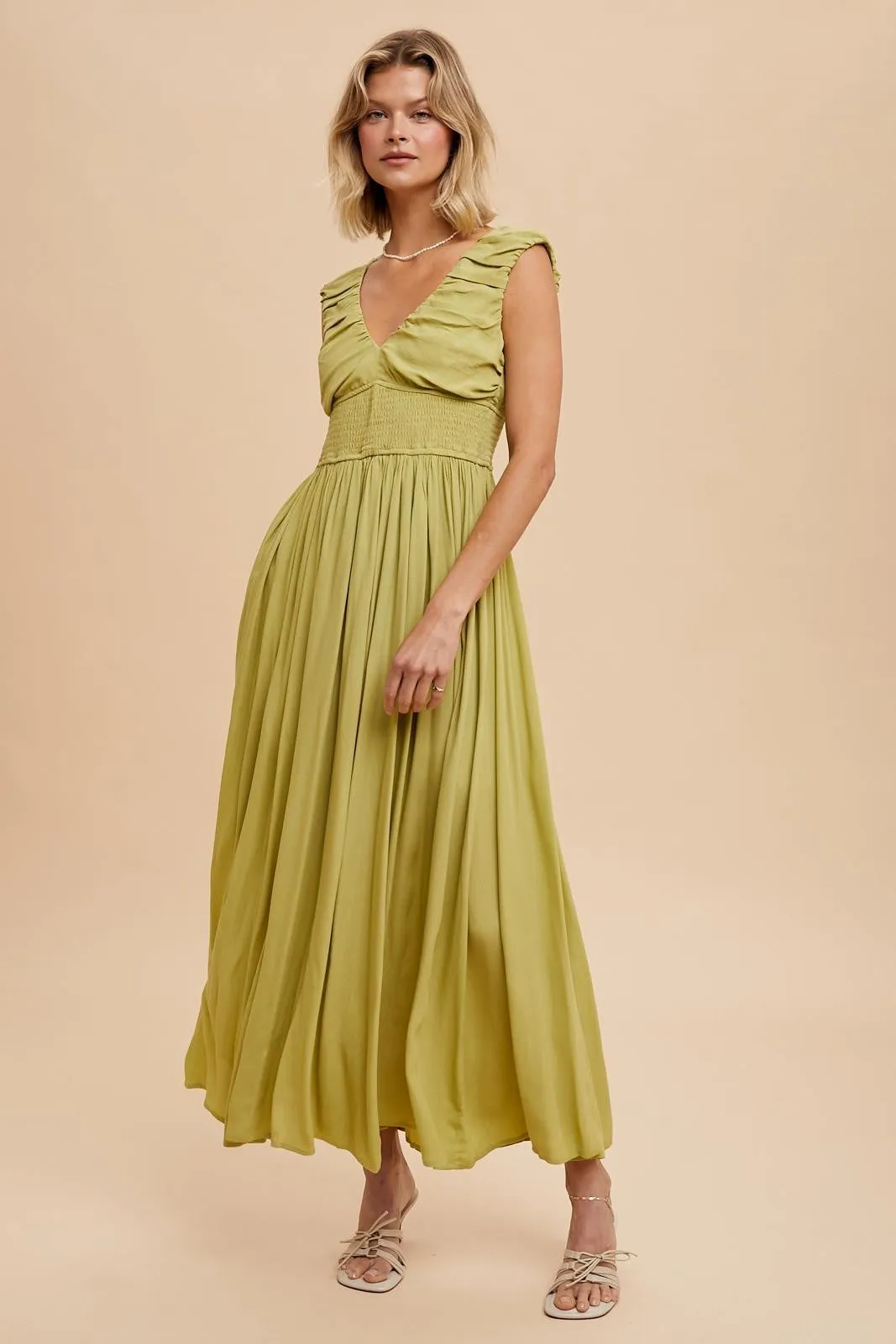 Janine Gathered V Neck Maxi Dress