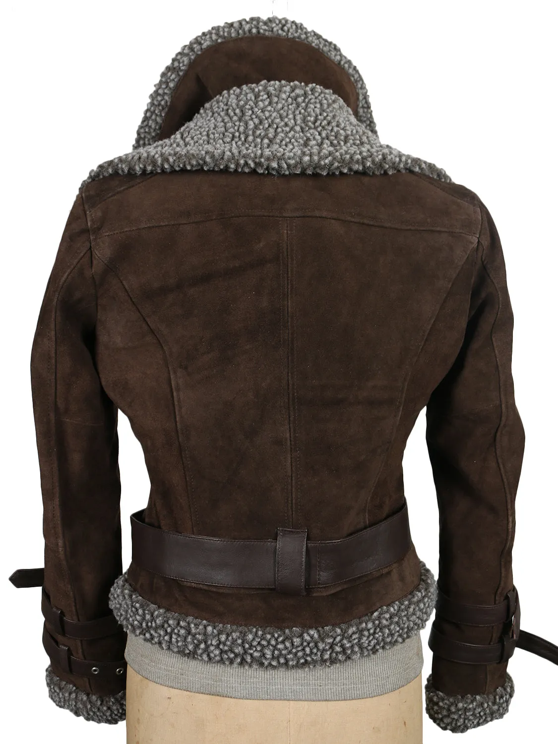 Leather Jackets Hub Womens Genuine Cow suede Leather Jacket (Suede-Dark-Brown, Aviator Jacket) - 1721070