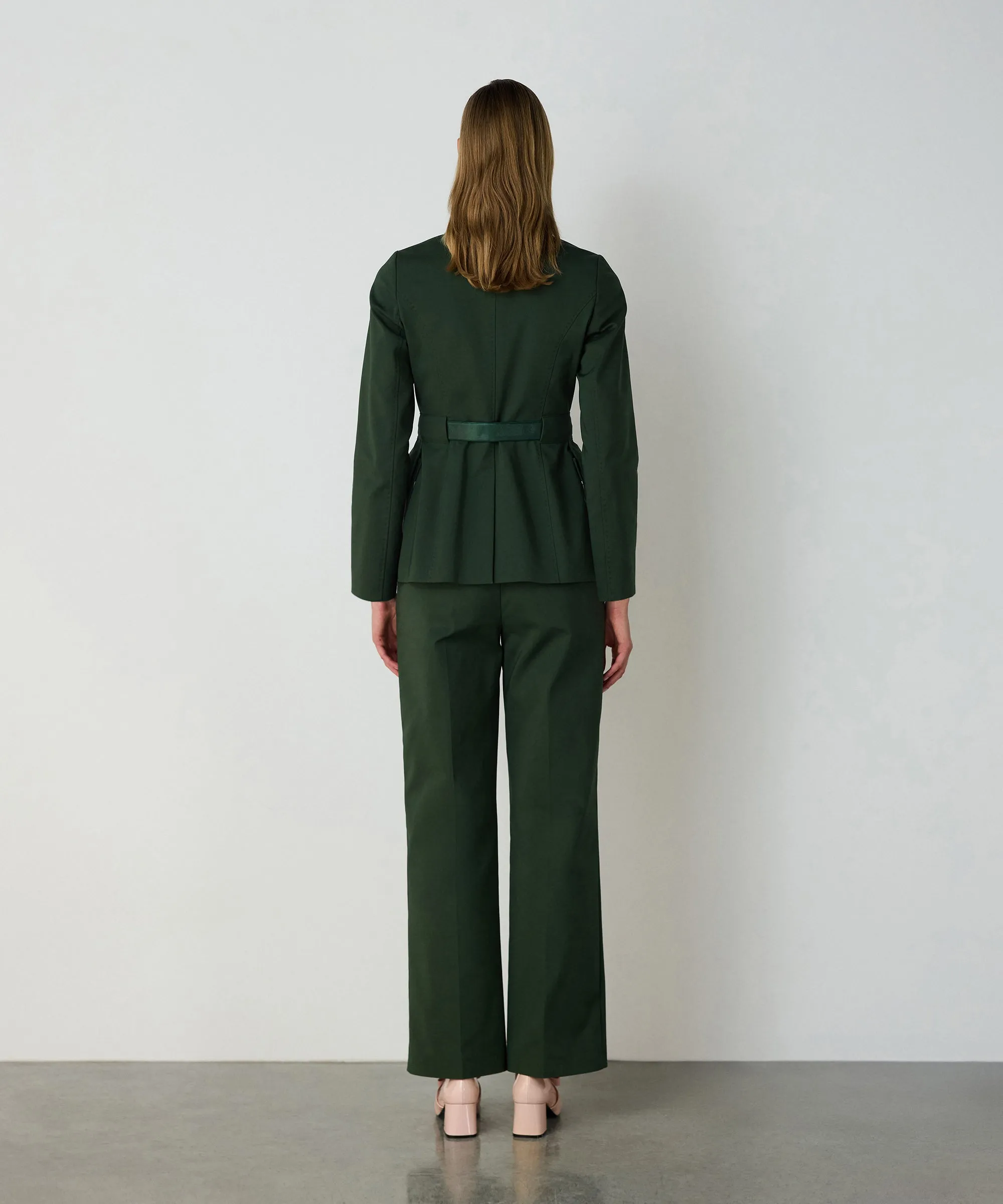 Machka Belted Mono Collar Blazer Green