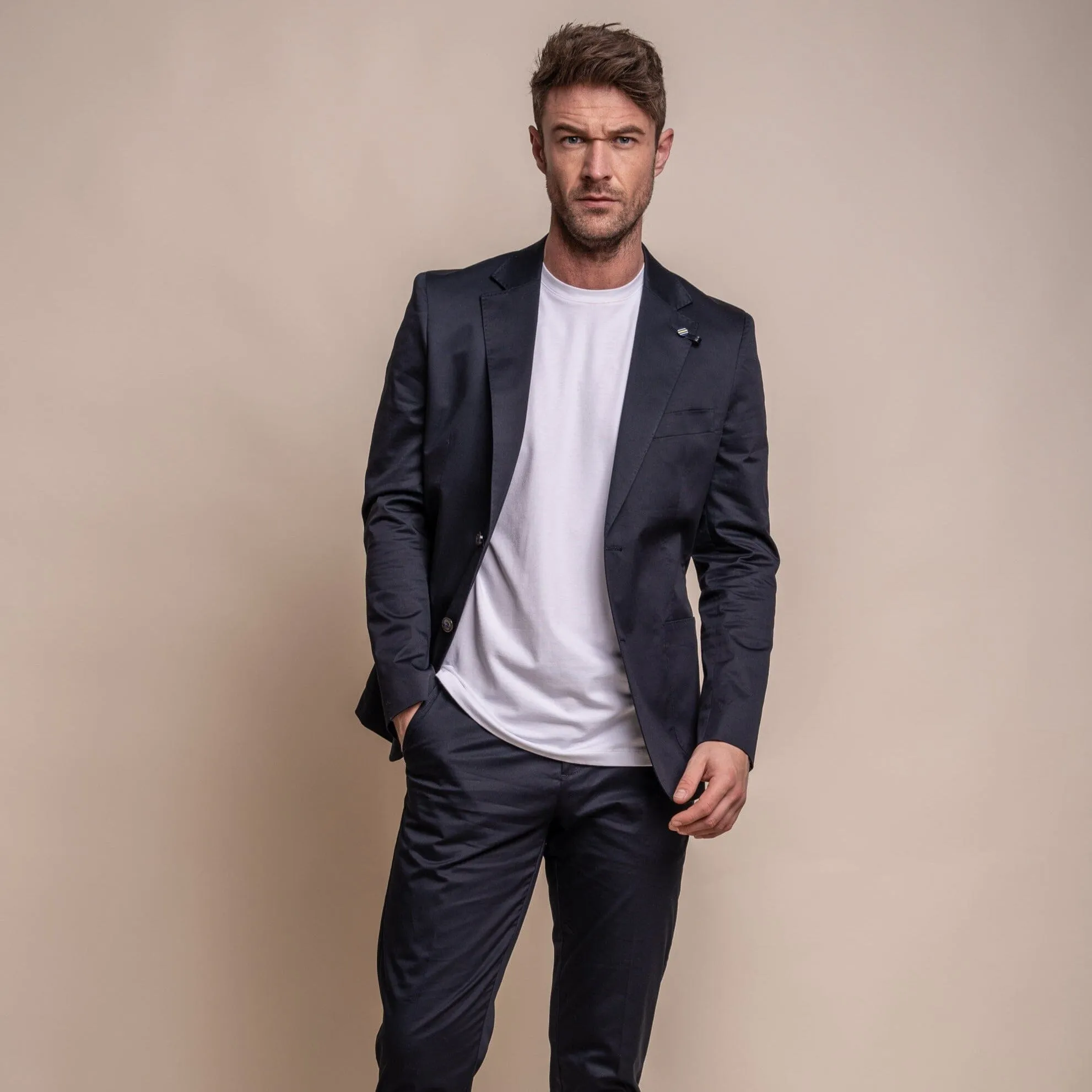 Mario Half-Lined Navy Cotton Blazer