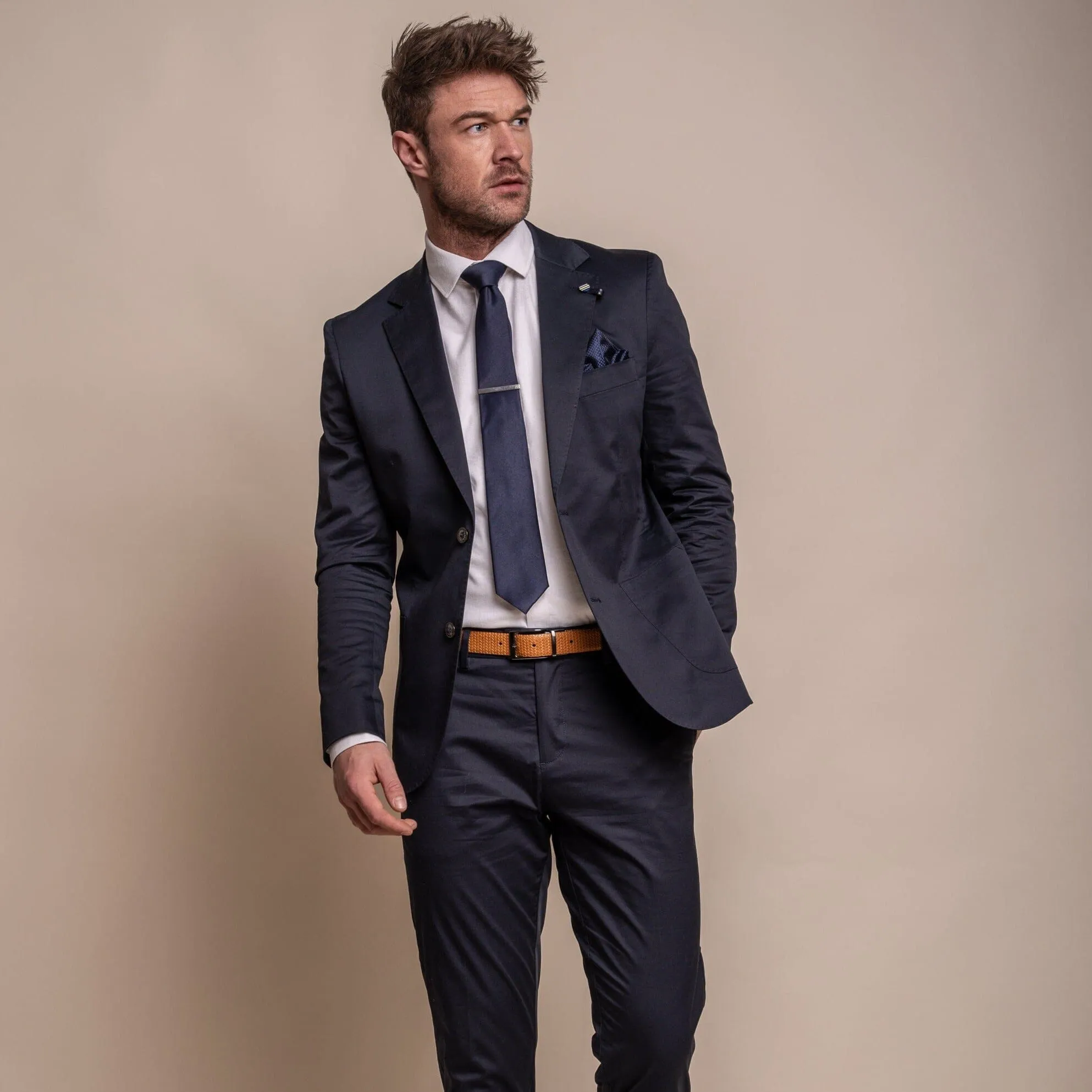 Mario Half-Lined Navy Cotton Blazer