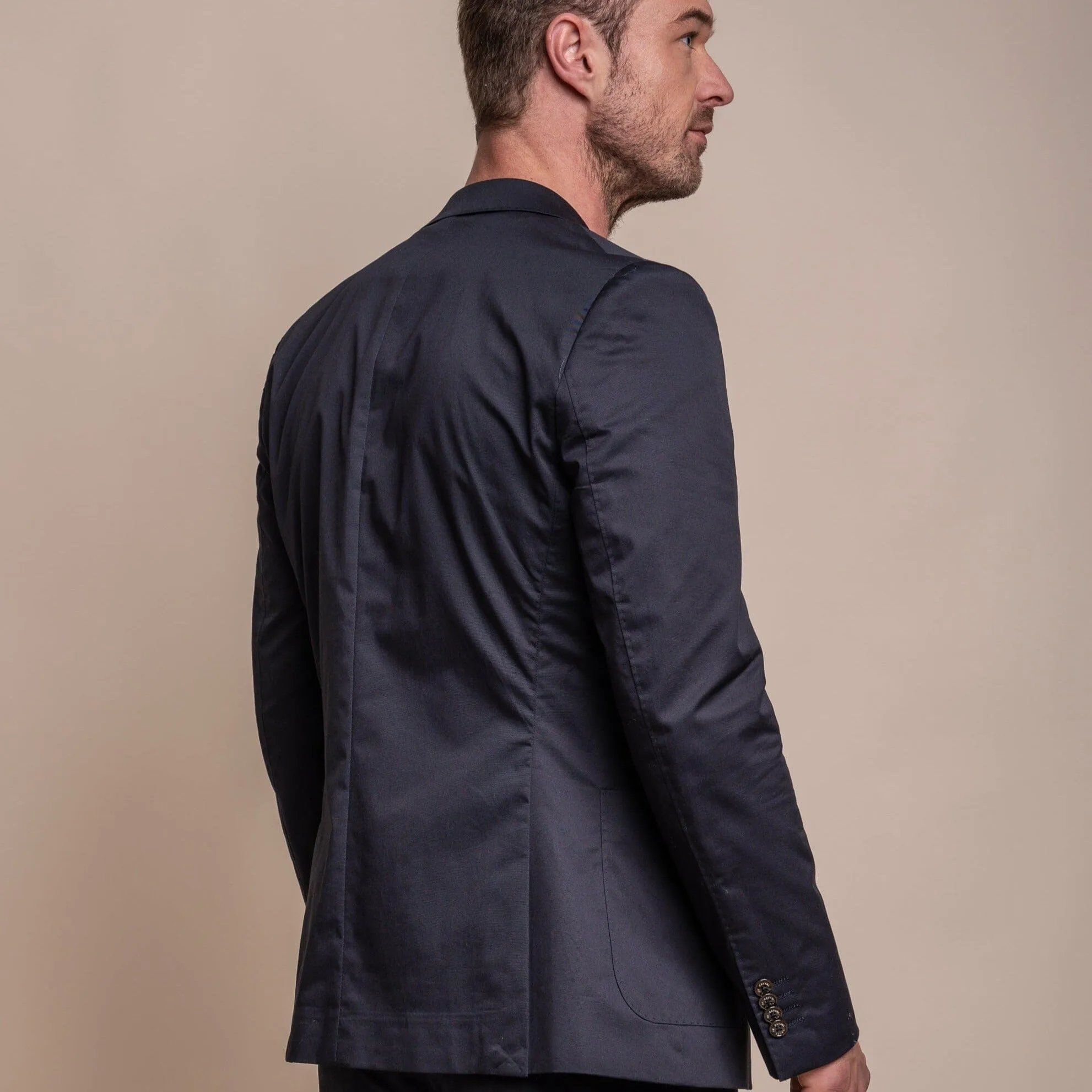 Mario Half-Lined Navy Cotton Blazer