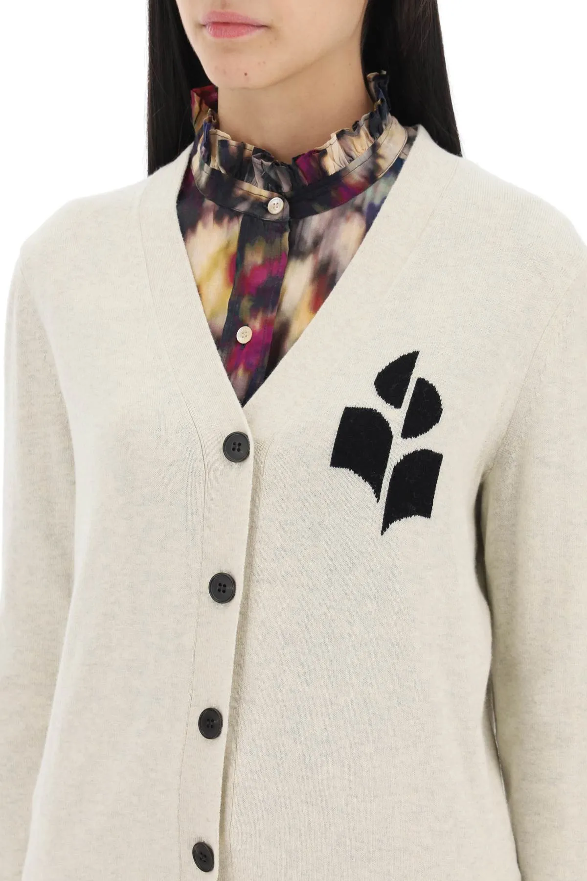 Mixed Colours Isabel Marant Etoile Karin Cardigan With Logo Intarsia