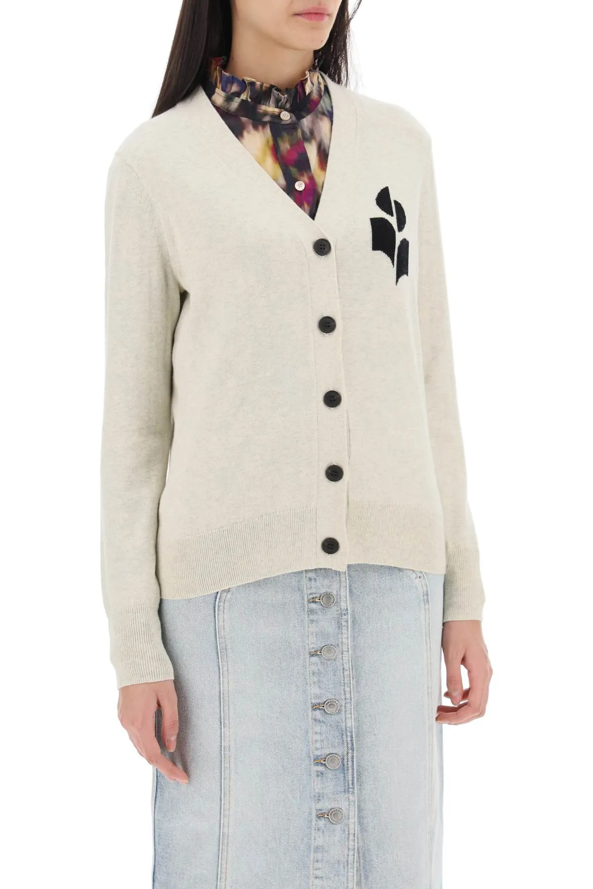 Mixed Colours Isabel Marant Etoile Karin Cardigan With Logo Intarsia