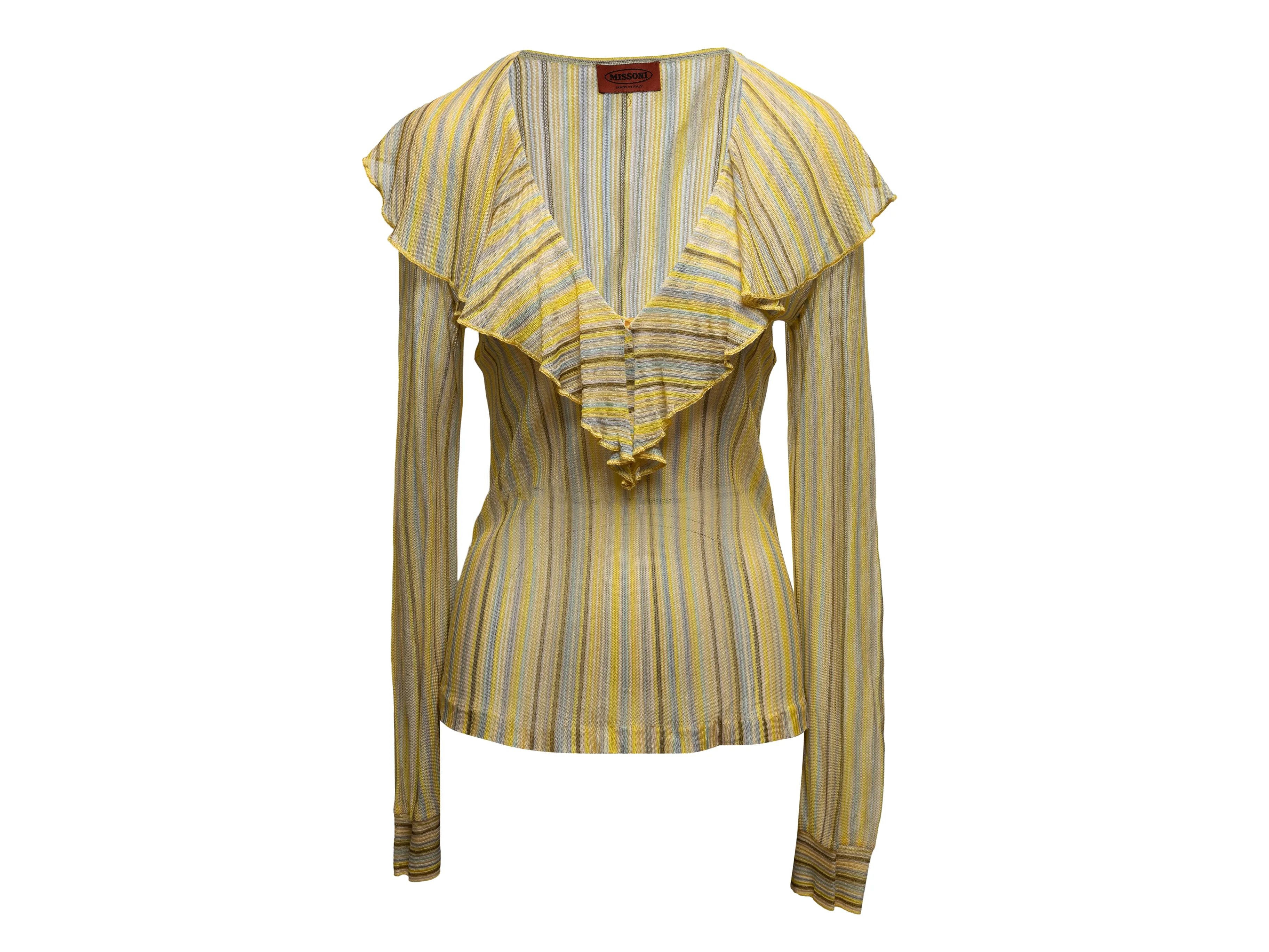 Mustard & Multicolor Missoni Striped Ruffle-Trimmed Top Size US M
